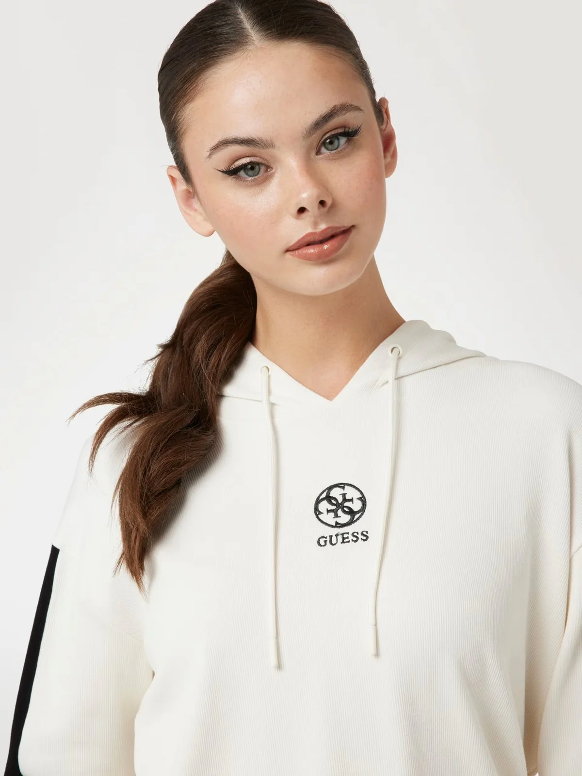 GUESS SPORT Felpa Donna ELA HOODIE SWEATSHIRT V4YQ02 KCDN0 D001 Bianco - Image 4