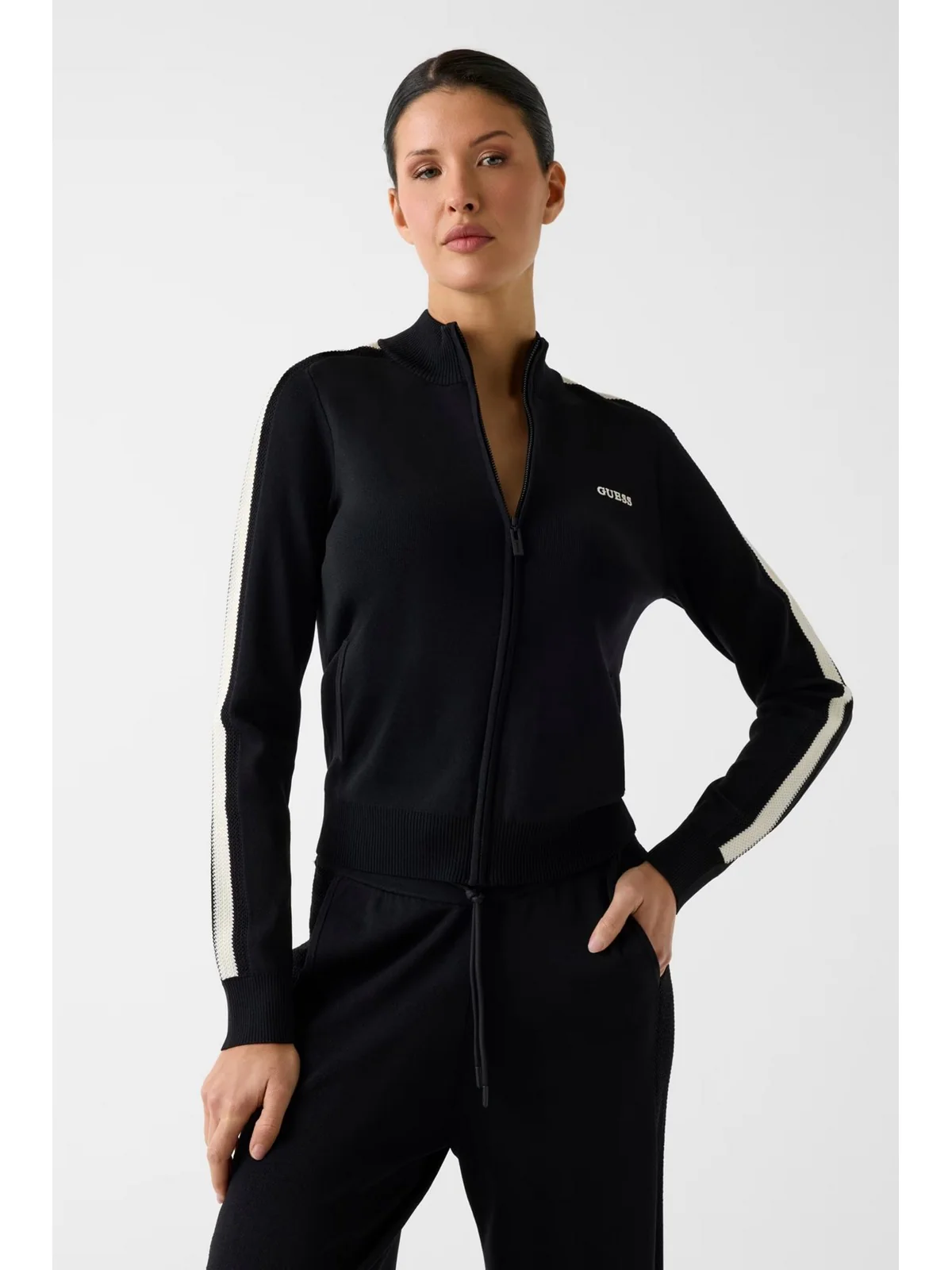 GUESS SPORT Felpa Donna GABRY FULL ZIP JACKET SWTR V6GR12 Z0752 JBLK Jet Black A996 - Image 2