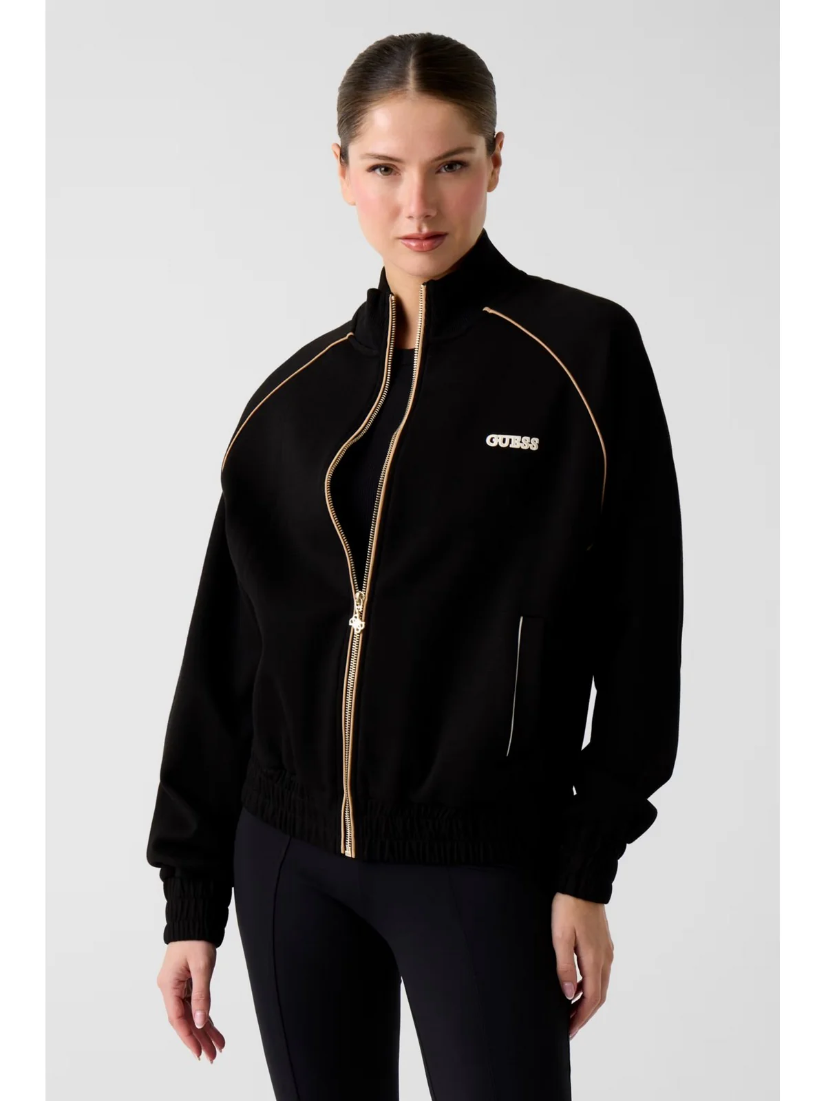 GUESS SPORT Felpa Donna GEORGIA HIGH NECK FULL-ZIP SWE V6RQ00 KD852 JBLK Jet Black A996 - Image 2