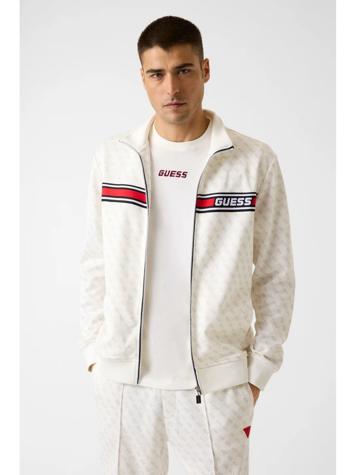 GUESS SPORT Felpa Uomo KORBIN FULL ZIP TRACKSUIT Z2BQ06 K7122 P05N 4G AOP PURE WHITE - Image 2