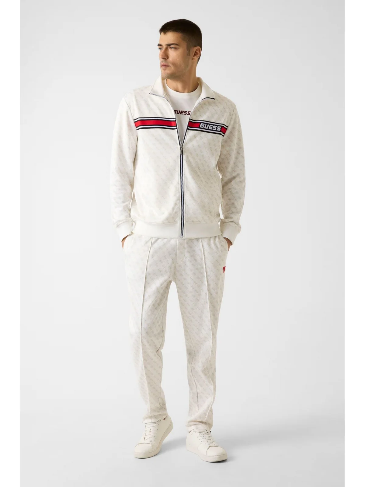 GUESS SPORT Felpa Uomo KORBIN FULL ZIP TRACKSUIT Z2BQ06 K7122 P05N 4G AOP PURE WHITE - Image 3