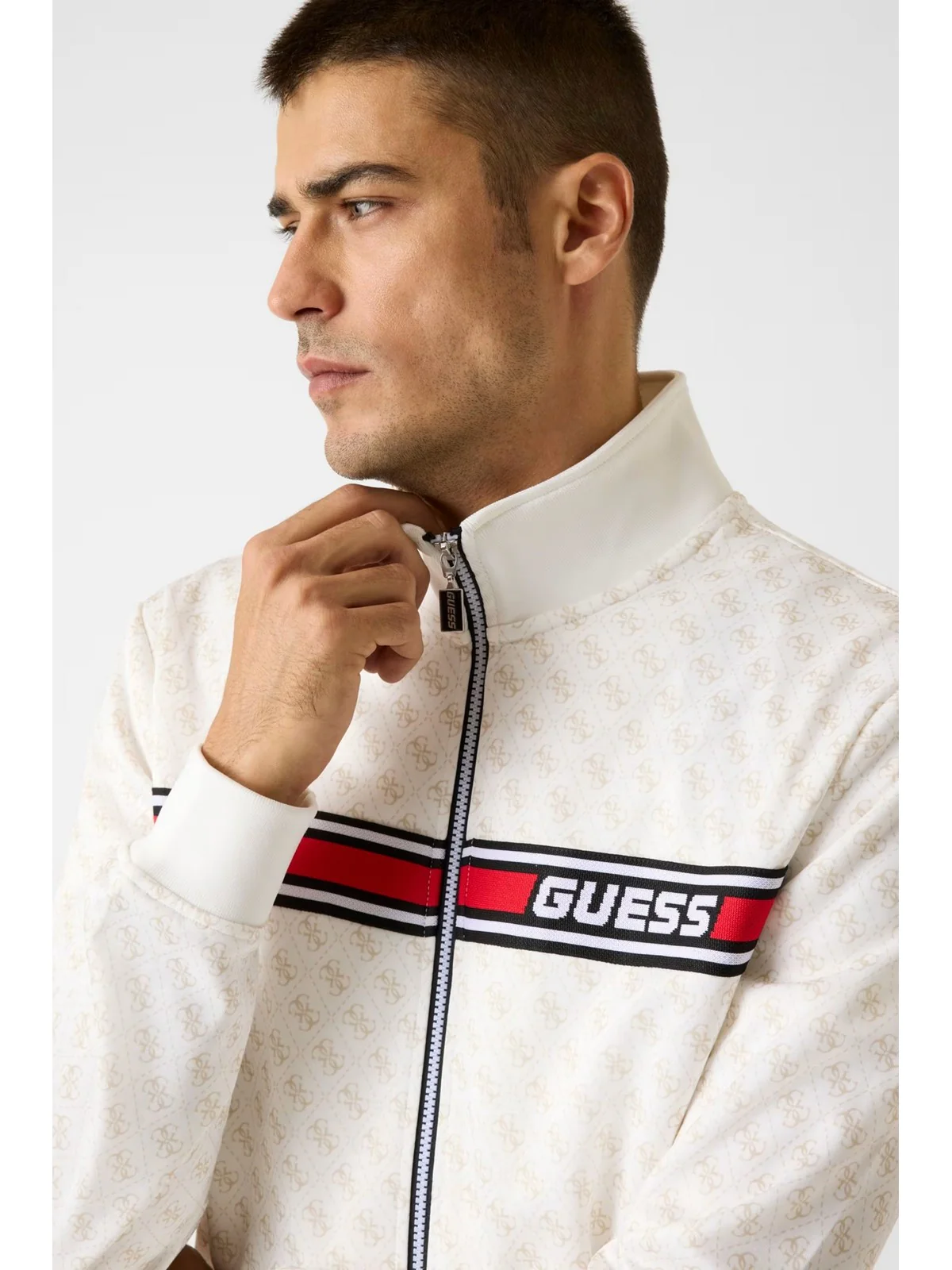 GUESS SPORT Felpa Uomo KORBIN FULL ZIP TRACKSUIT Z2BQ06 K7122 P05N 4G AOP PURE WHITE - Image 5