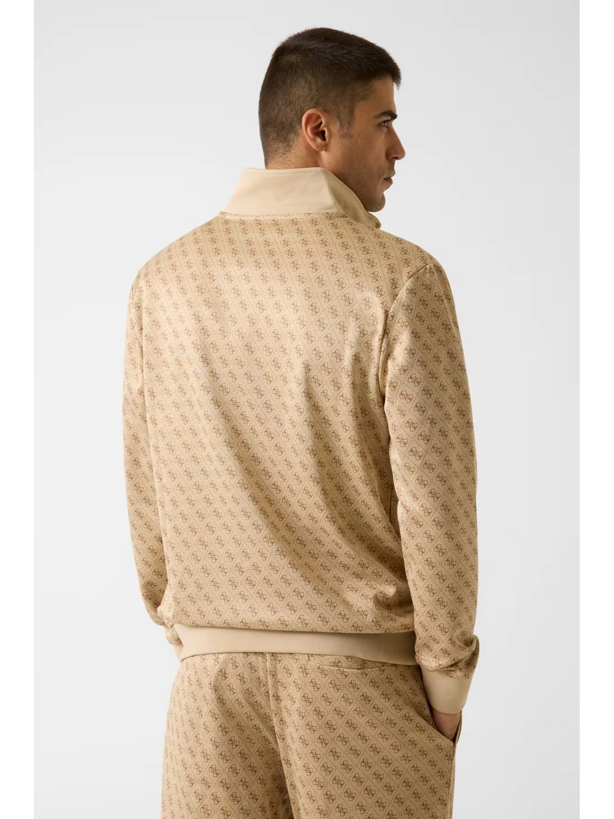 GUESS SPORT Felpa Uomo KORBIN FULL ZIP TRACKSUIT Z2BQ06 K7122 P13W 4G AOP BEIGE BLANCO - Image 4