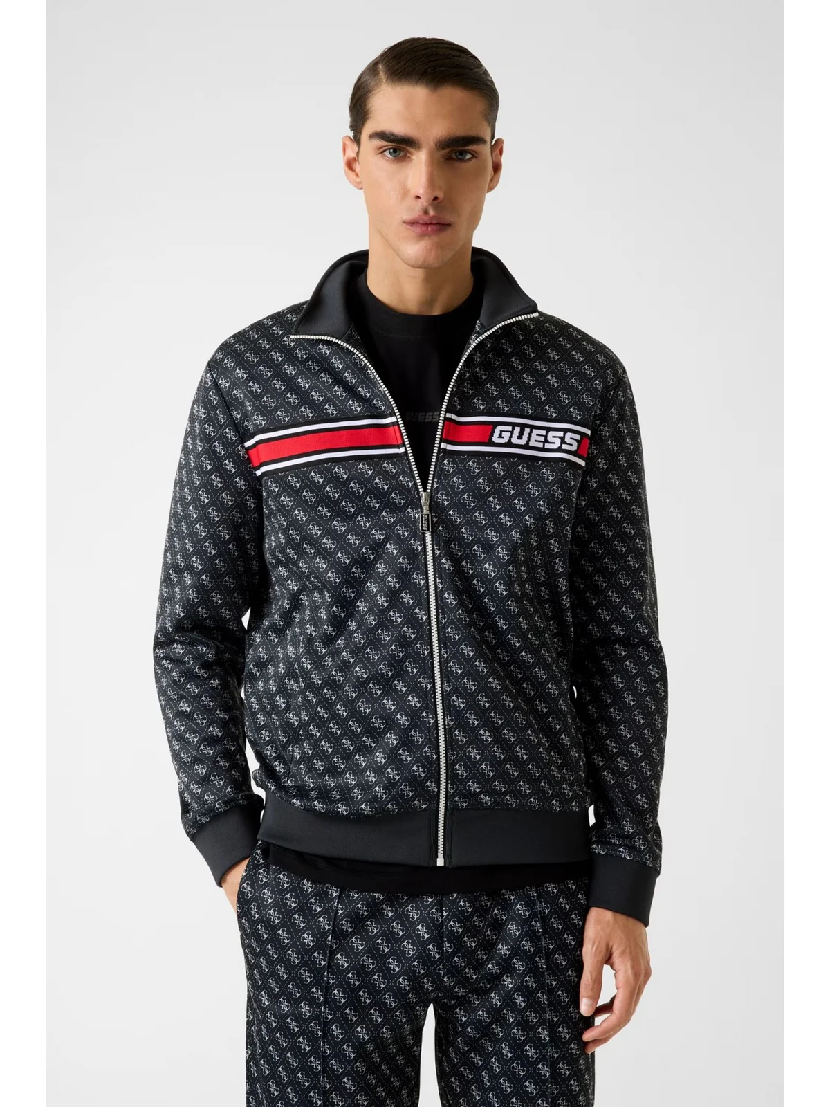 GUESS SPORT Felpa Uomo KORBIN FULL ZIP TRACKSUIT Z2BQ06 K7122 P9QC 4G AOP JET BLACK - Image 2