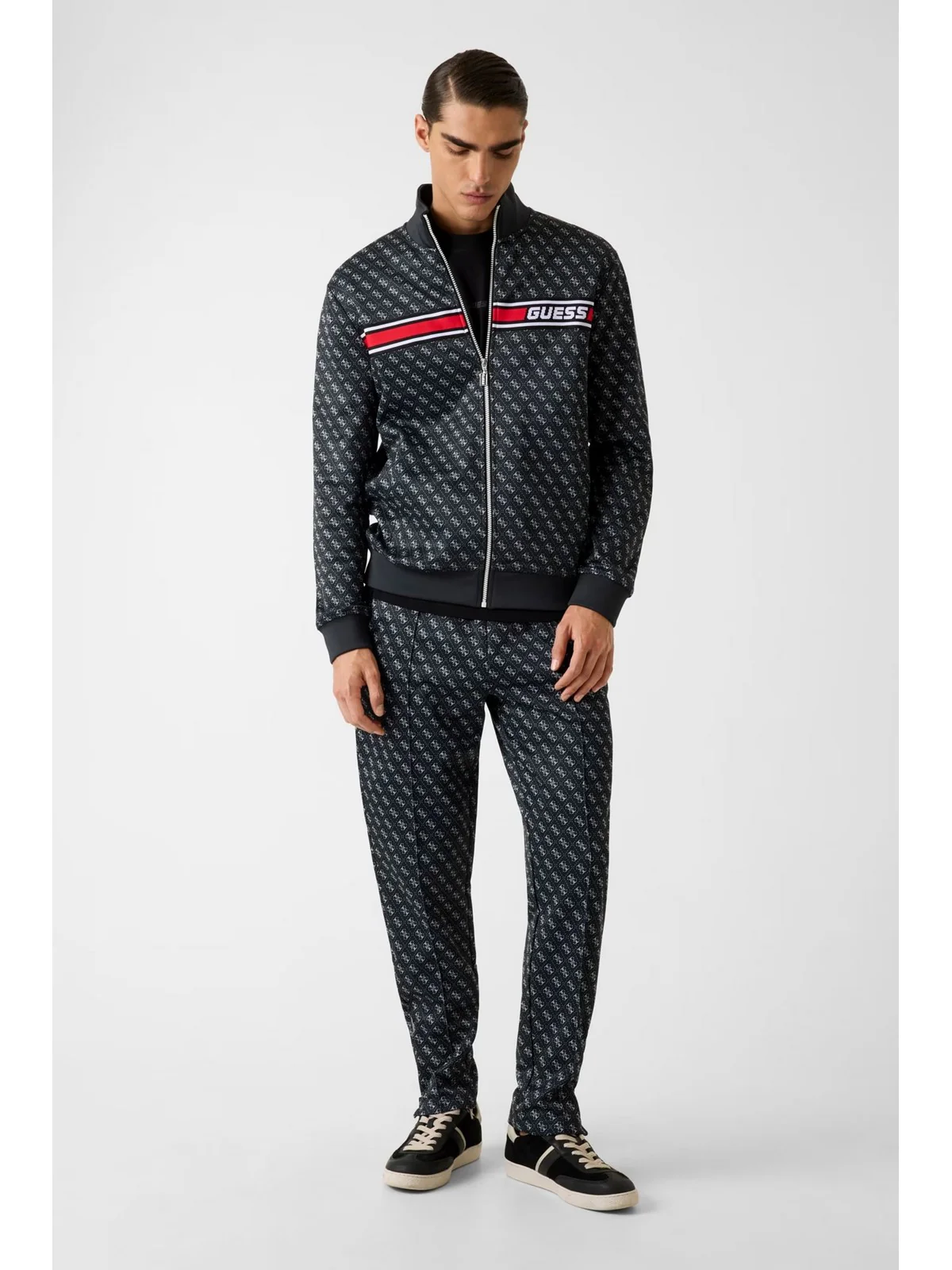 GUESS SPORT Felpa Uomo KORBIN FULL ZIP TRACKSUIT Z2BQ06 K7122 P9QC 4G AOP JET BLACK - Image 3
