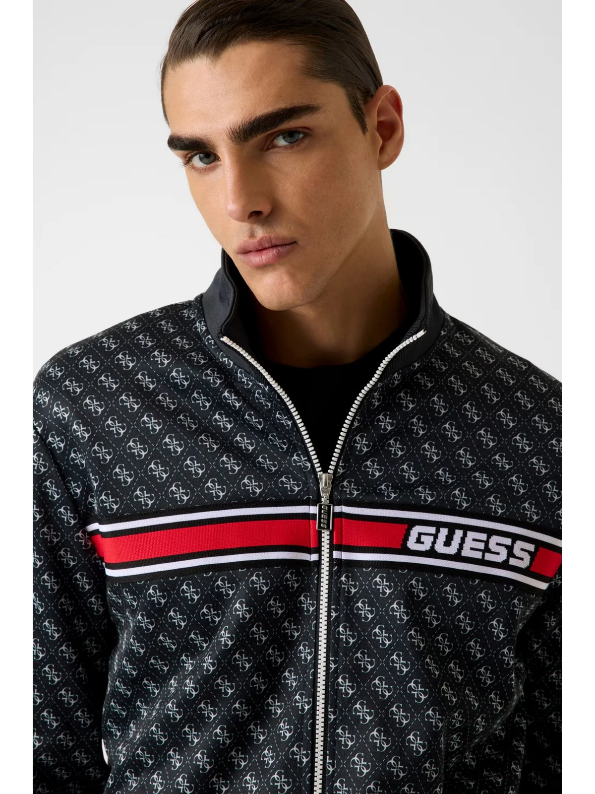 GUESS SPORT Felpa Uomo KORBIN FULL ZIP TRACKSUIT Z2BQ06 K7122 P9QC 4G AOP JET BLACK - Image 5