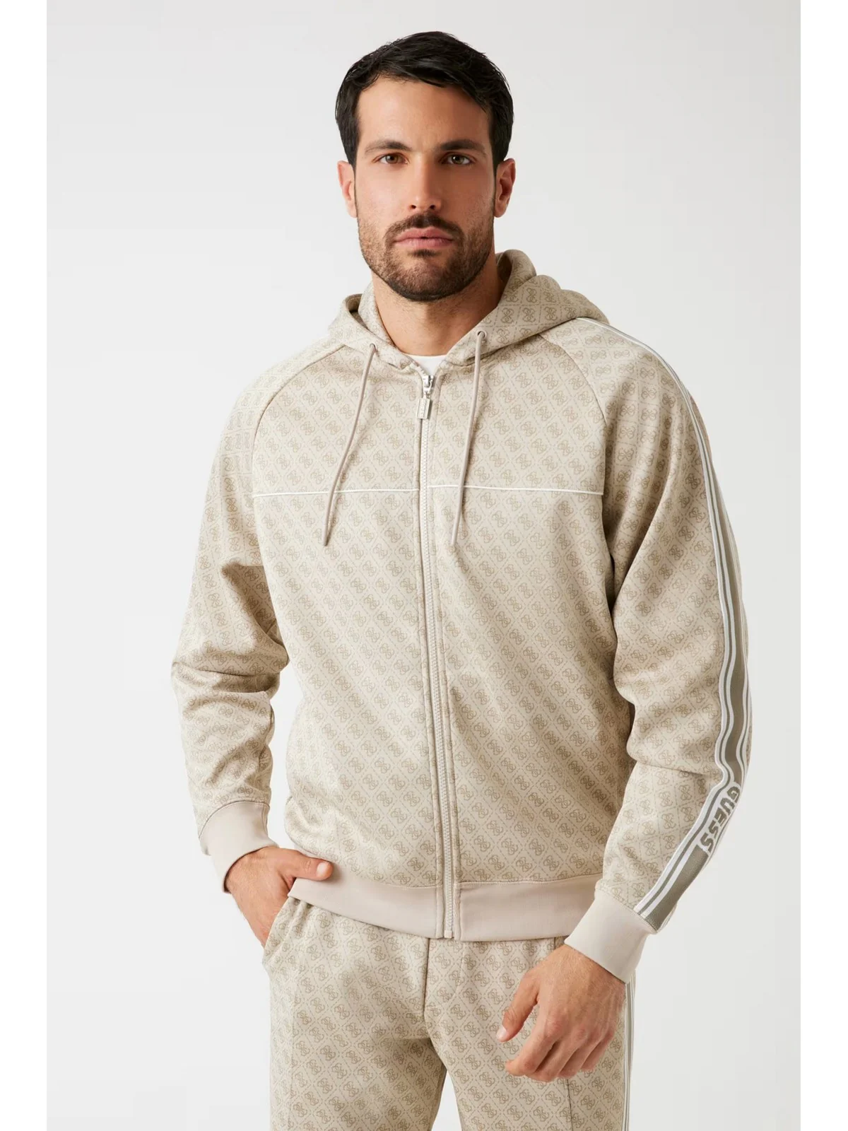 GUESS SPORT Felpa Uomo PARIMO 4G FULL ZIP SWEATSHIRT Z5BQ13 K2042 FJ9O 4G JACQUARD LIGHT MI - Image 2