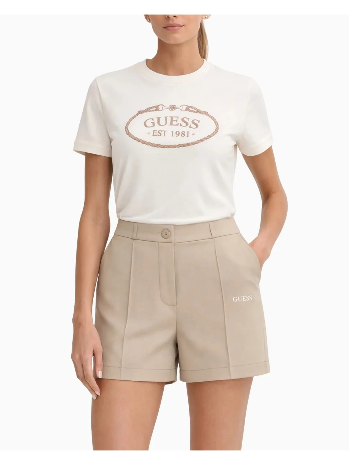 GUESS SPORT Pantalocino Donna SARAH PIQUE SHORTS V6GD01 K2927 G1BW SAND TAN - Image 3