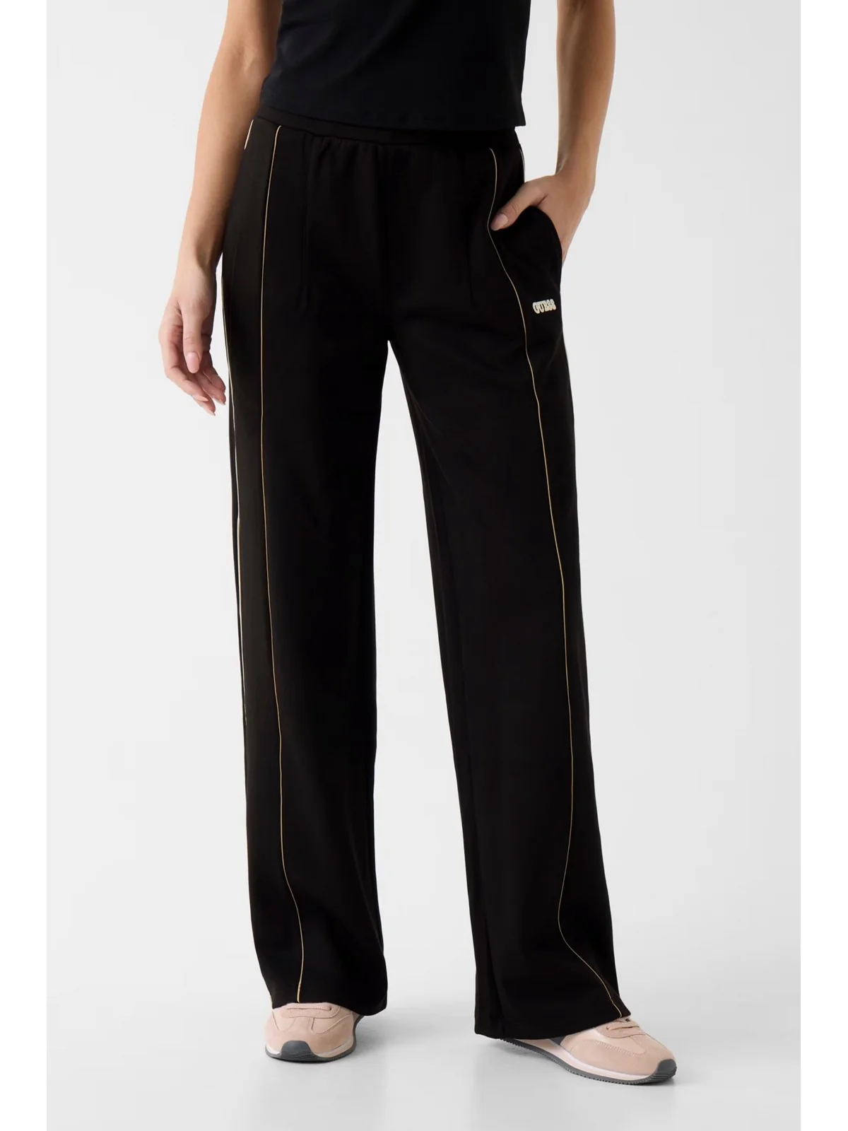 GUESS SPORT Pantalone Donna GEORGIA WIDE LEG PANTS V6RB00 KD852 JBLK Jet Black A996 - Image 3