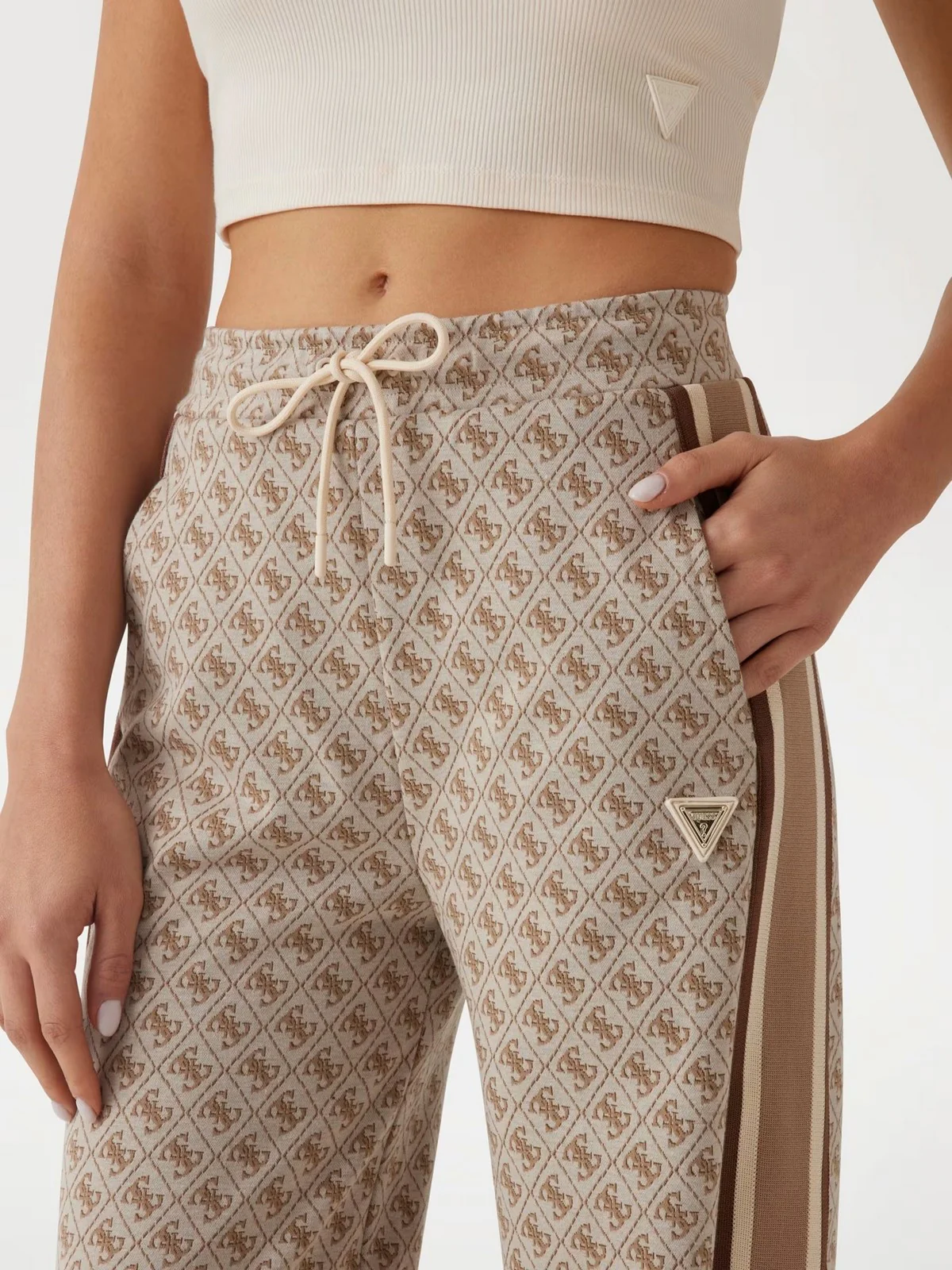 GUESS SPORT Pantalone Donna JEAN G LOGO STRAIGHT V5RB03 KCO90 FN4T Beige - Image 5