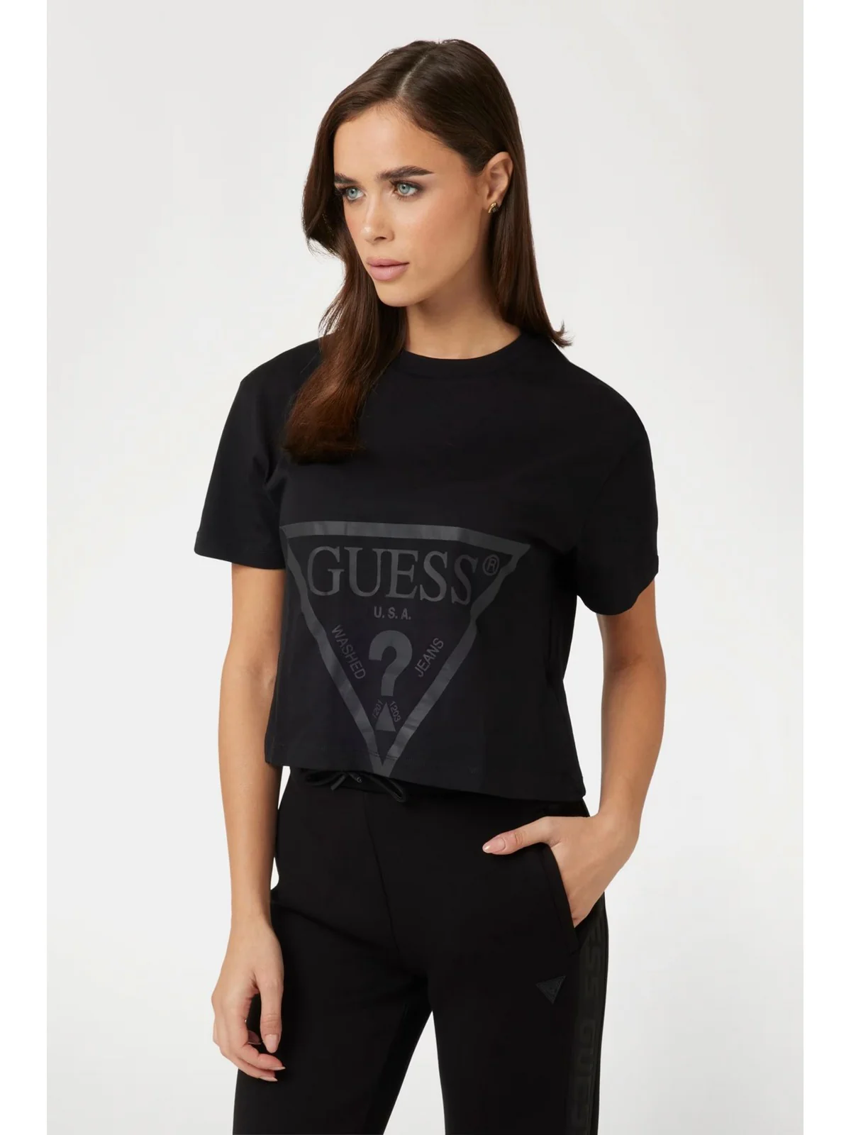 GUESS SPORT T-shirt Donna ADELE CROP T-SHIRT V2YI06 K8HM0 JBLK Jet Black A996 - Image 2