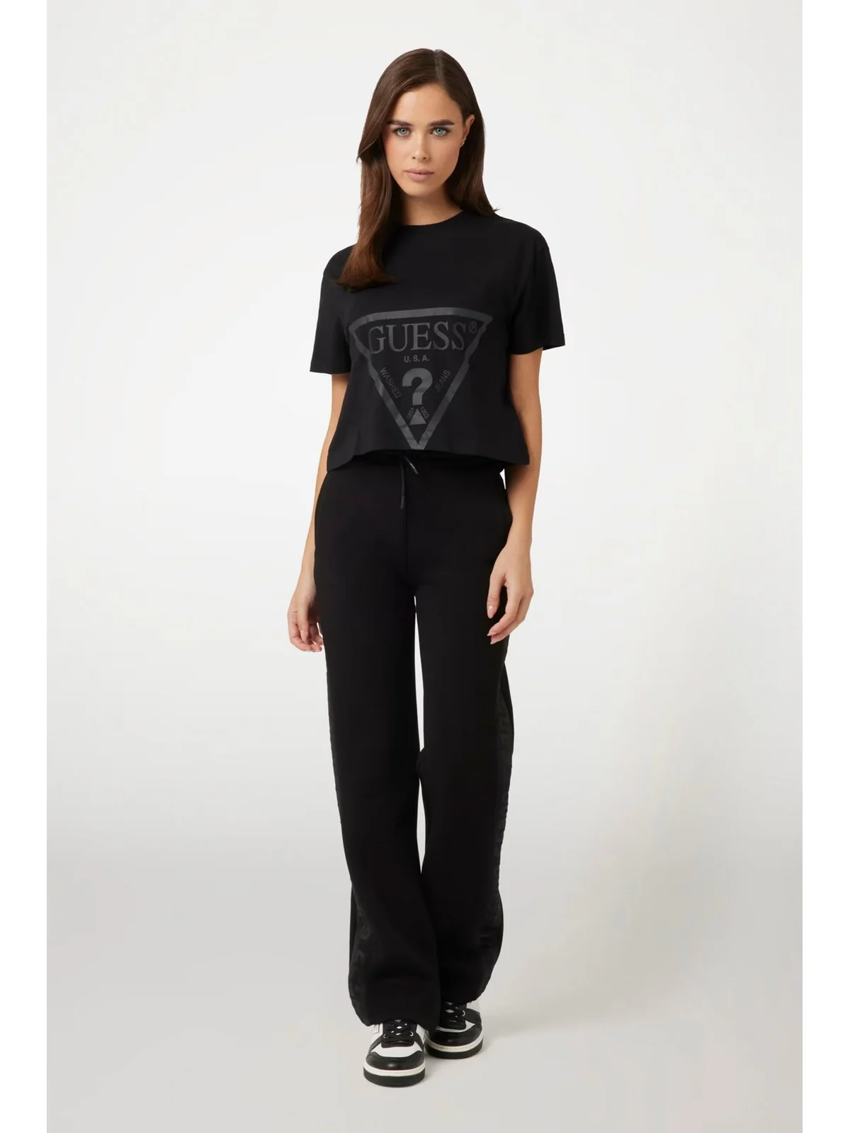 GUESS SPORT T-shirt Donna ADELE CROP T-SHIRT V2YI06 K8HM0 JBLK Jet Black A996 - Image 3
