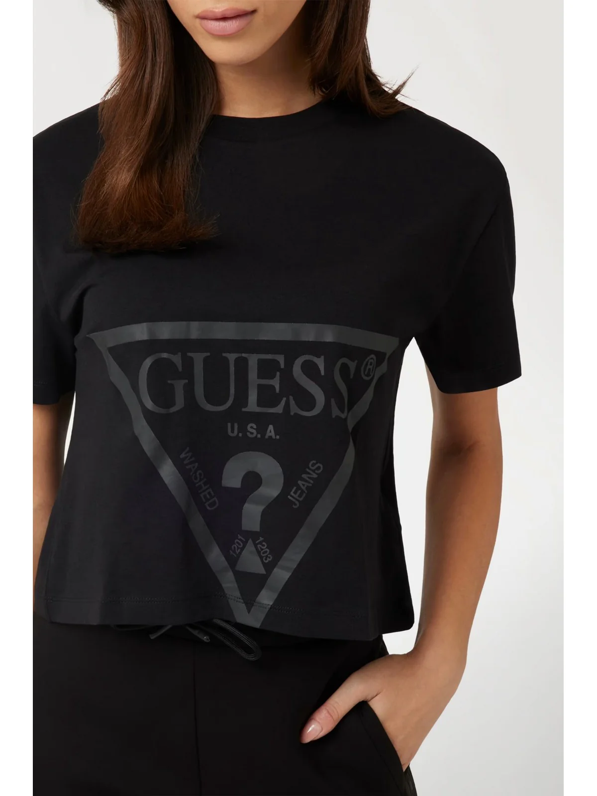 GUESS SPORT T-shirt Donna ADELE CROP T-SHIRT V2YI06 K8HM0 JBLK Jet Black A996 - Image 5