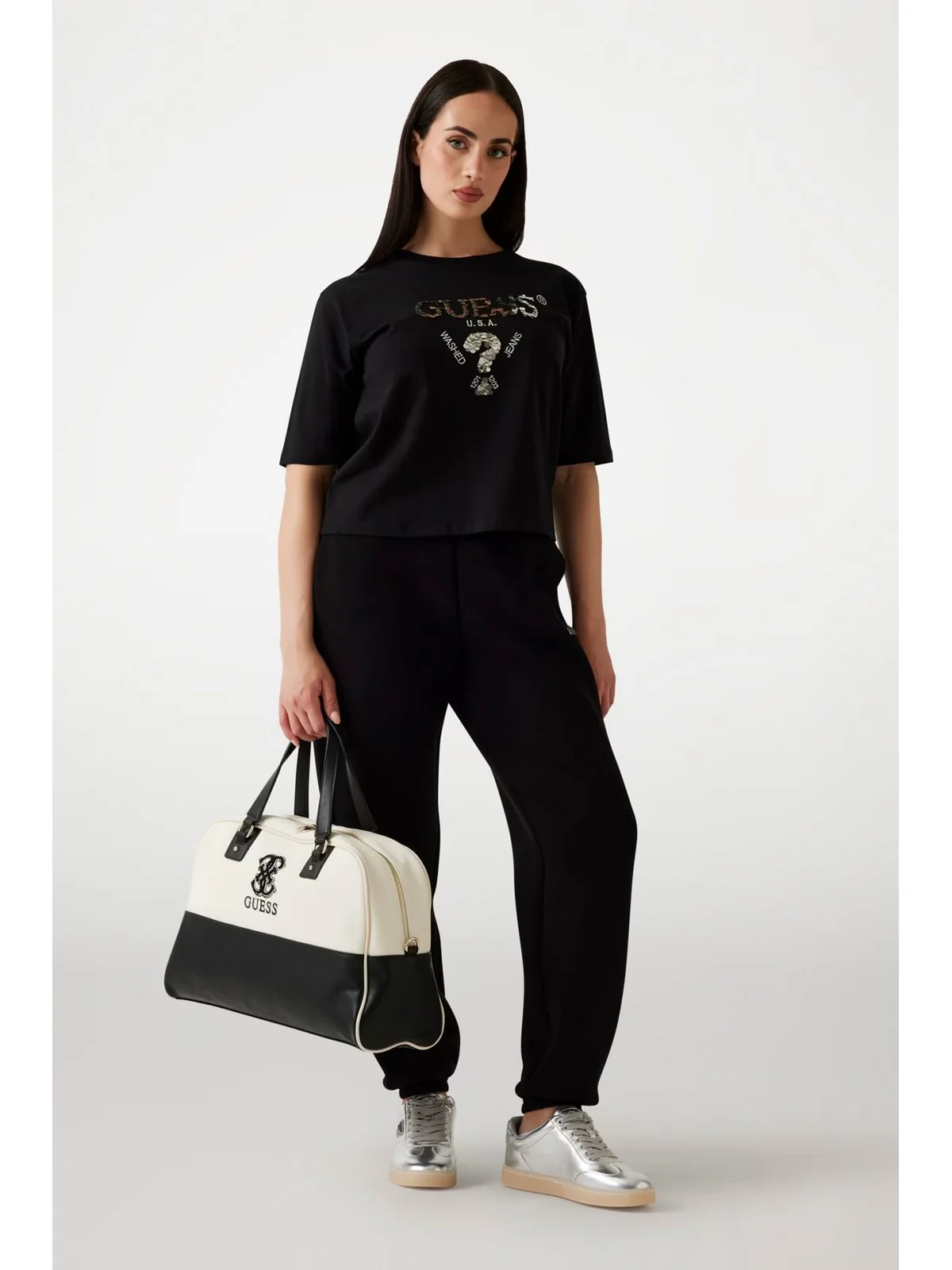 GUESS SPORT T-shirt Donna AURELIE BOXY TEE V4YI06 I3Z14 FJ8N BLACK AND SALT MULTI - Image 3