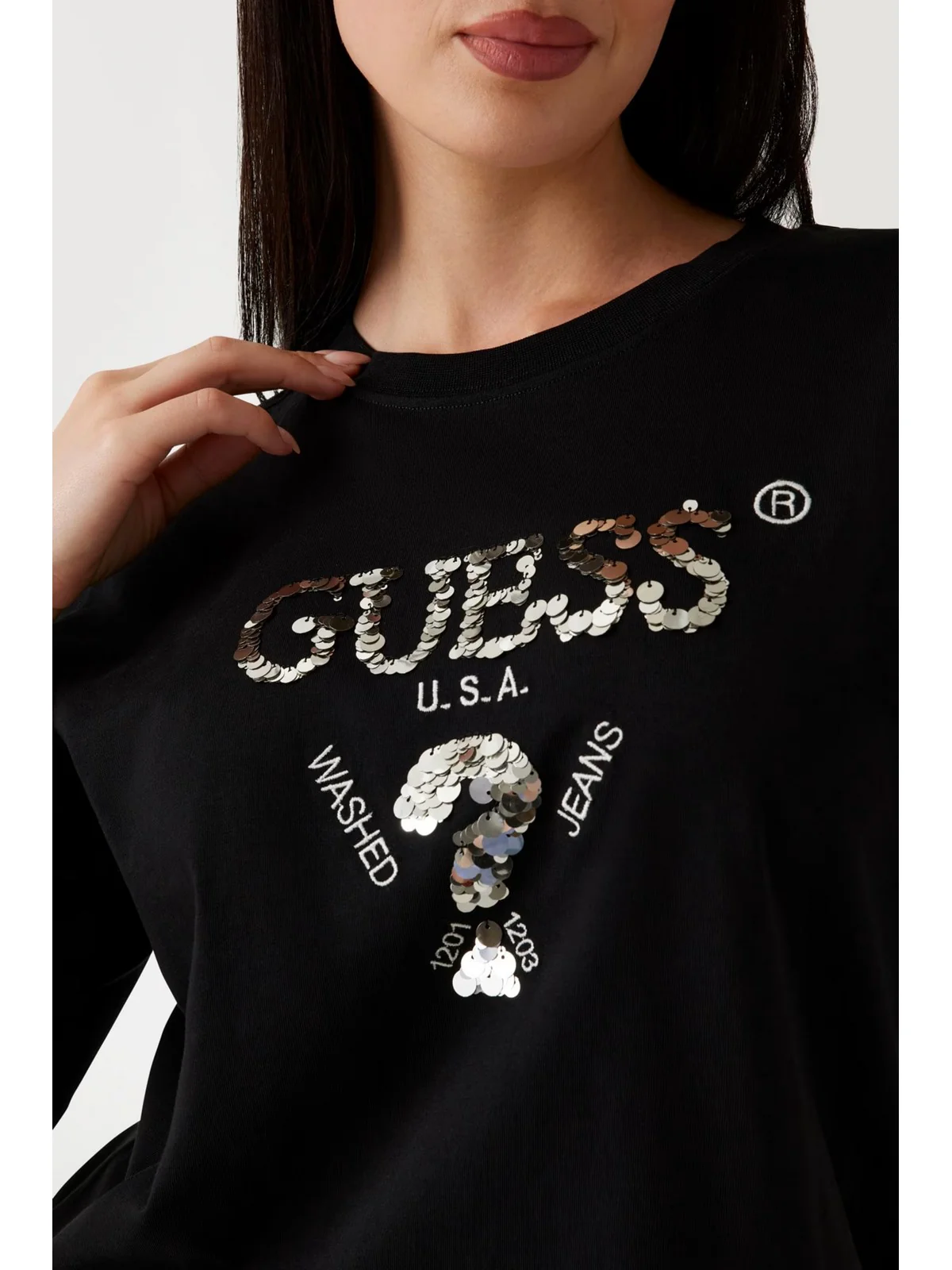 GUESS SPORT T-shirt Donna AURELIE BOXY TEE V4YI06 I3Z14 FJ8N BLACK AND SALT MULTI - Image 5