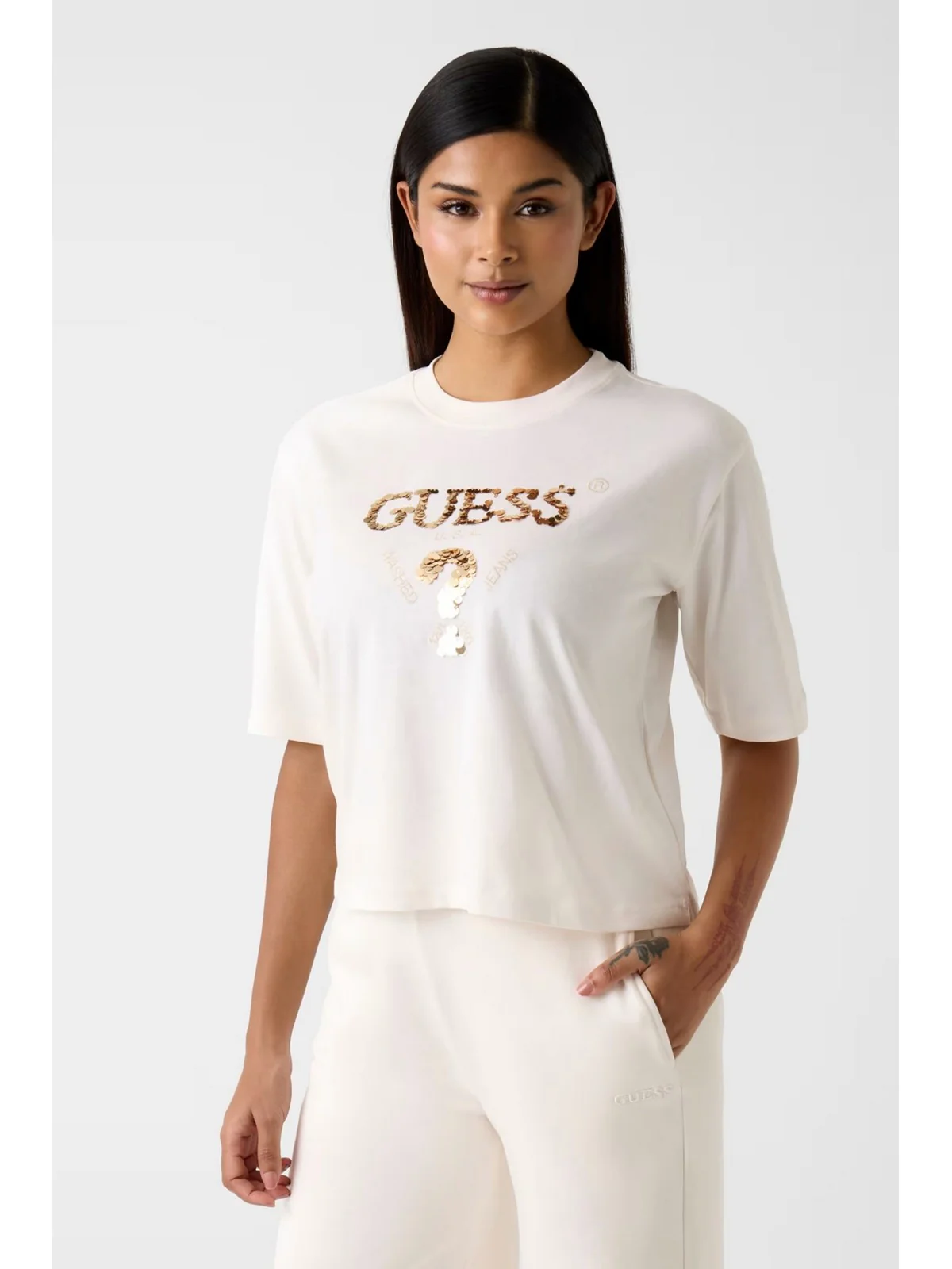 GUESS SPORT T-shirt Donna AURELIE BOXY TEE V4YI06 I3Z14 G6K5 OCEAN SALT - Image 2