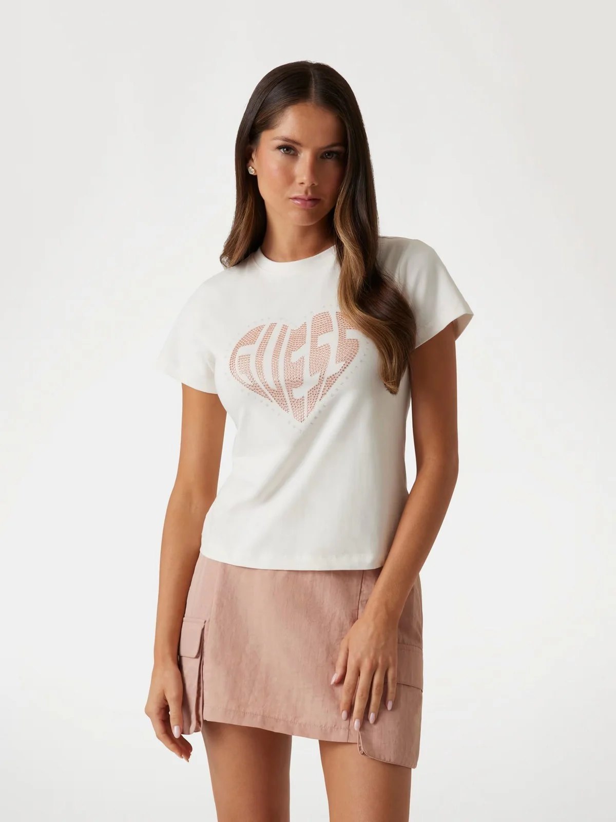 GUESS SPORT T-shirt Donna JULIA RHINESTONE SS V5RI08 J1314 G6K5 Bianco - Image 2