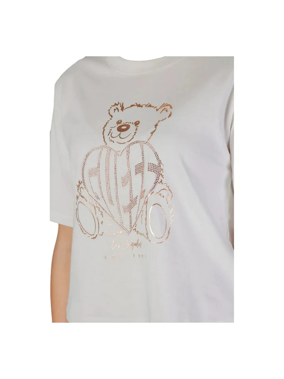 GUESS SPORT T-shirt Donna RHINESTONE BEAR BOXY V5RI09 I3Z14 G6K5 Bianco - Image 4