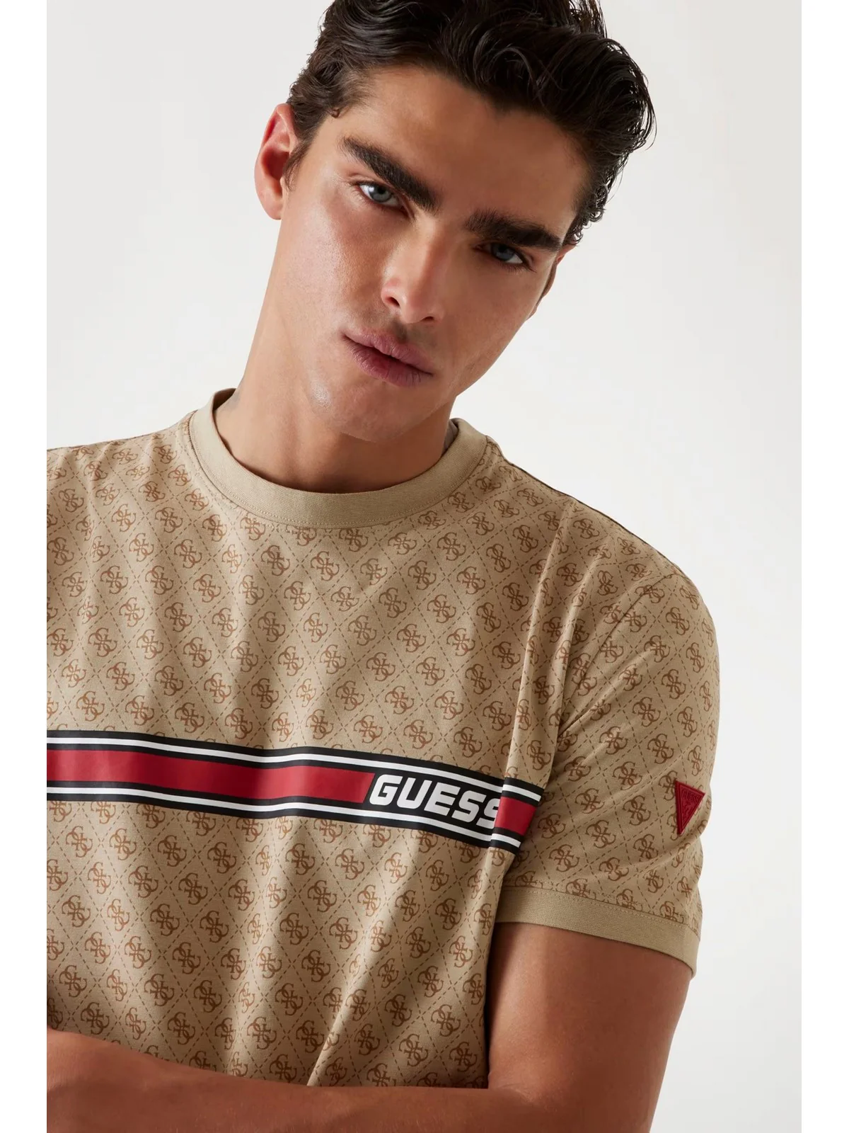 GUESS SPORT T-shirt Uomo JAMEY T-SHIRT Z2BI09 J1314 P13W 4G AOP BEIGE BLANCO - Image 5