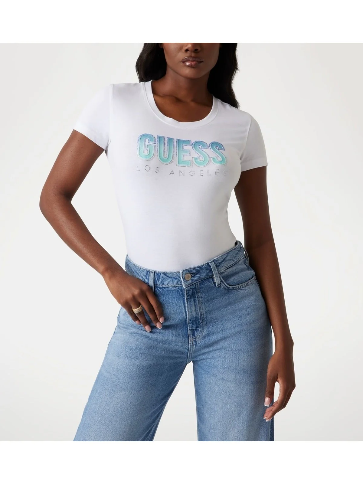 GUESS T-shirt Donna CN SS GLITTER DEGRADE LOGO TEE W5GI14 J1314 G011 PURE WHITE - Image 2