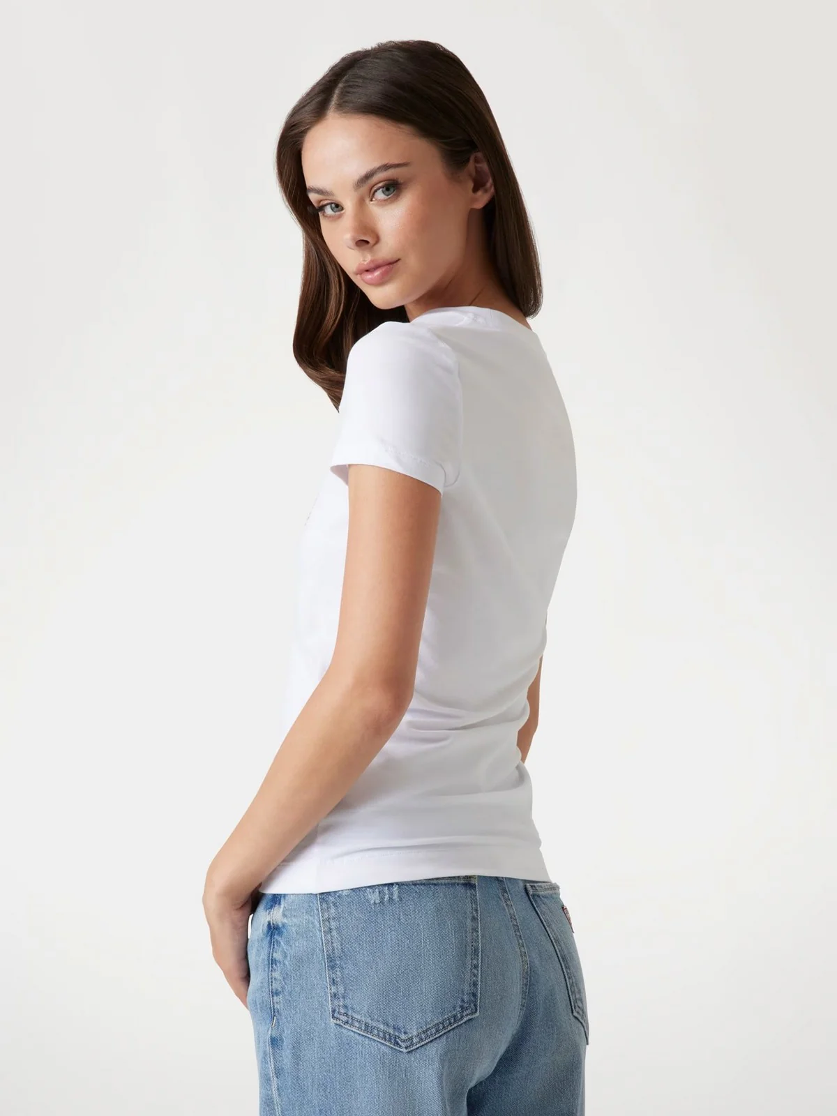 GUESS T-shirt Donna CN SS LOGO LACE TEE W5GI04 J1314 G011 Bianco - Image 3