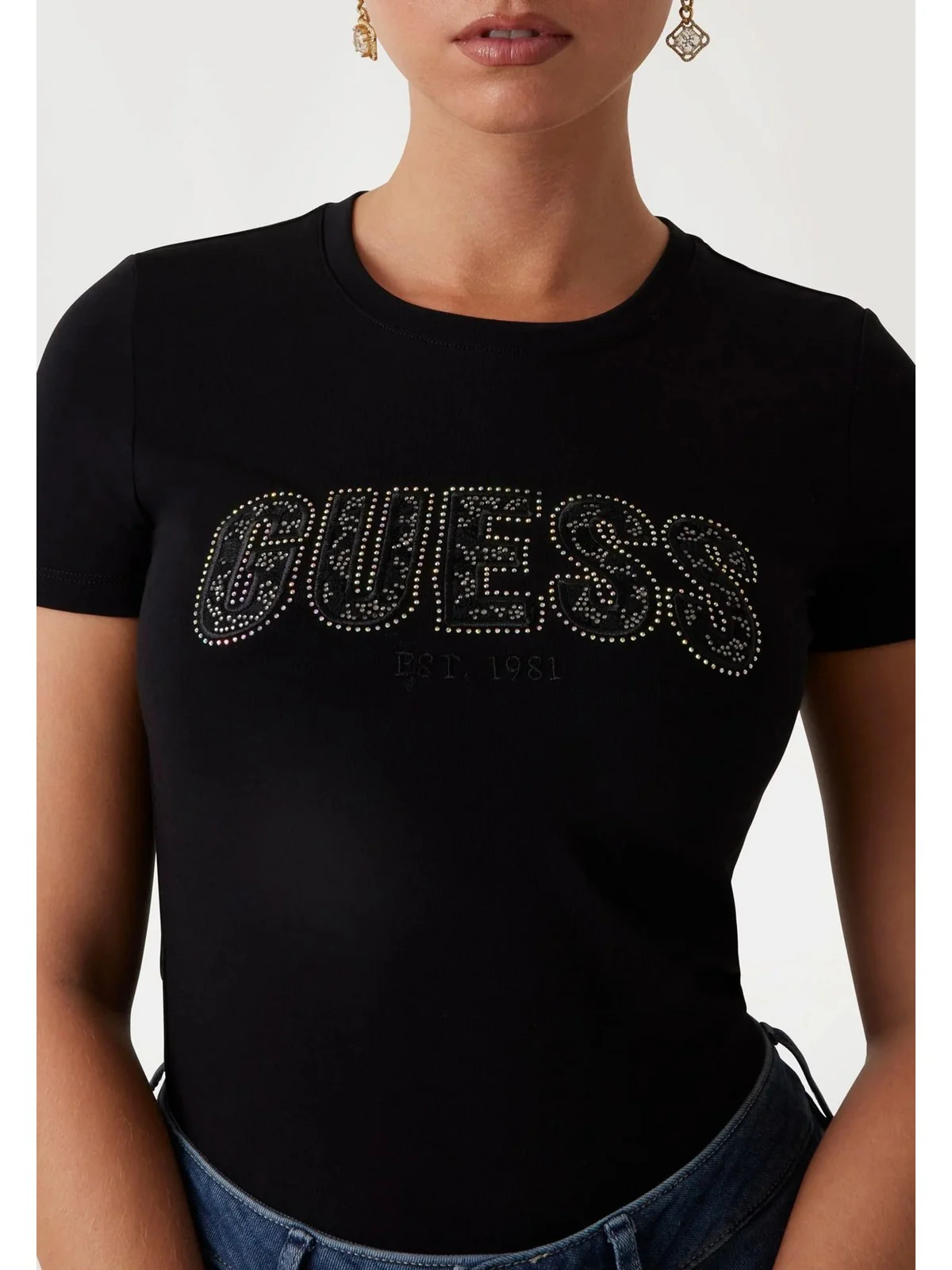 GUESS T-shirt Donna CN SS LOGO SEGQUINS TEE W5GI17 J1314 JBLK Jet Black A996 - Image 2