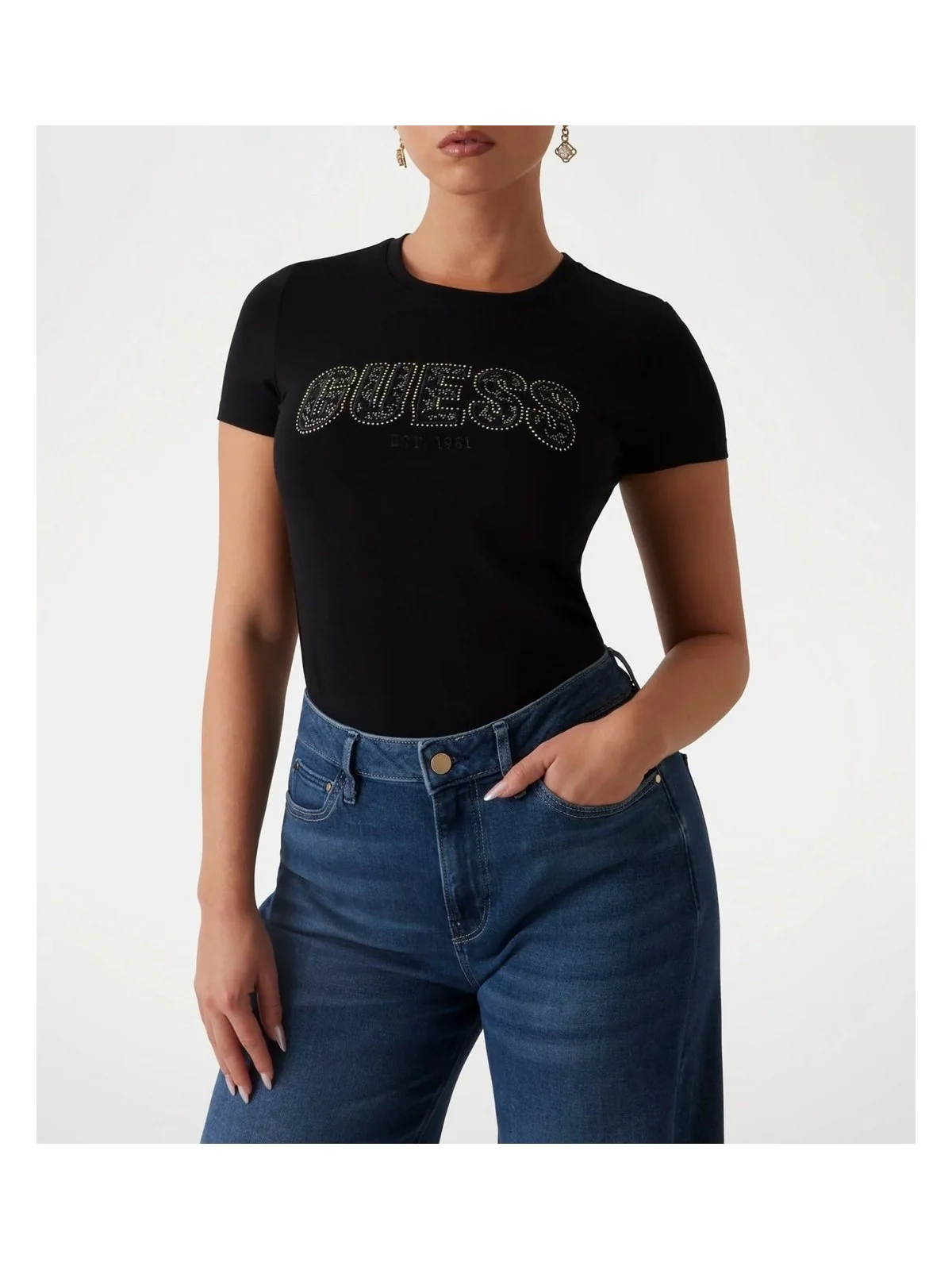 GUESS T-shirt Donna CN SS LOGO SEGQUINS TEE W5GI17 J1314 JBLK Jet Black A996 - Image 4
