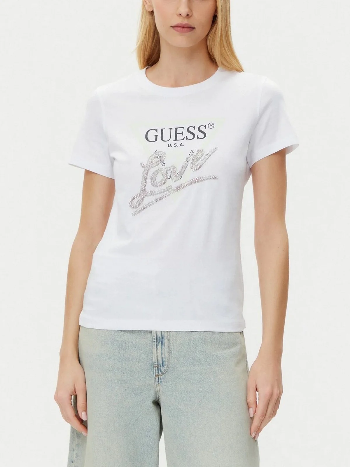 GUESS T-shirt Donna CN SS LOVE TRIANGLE TEE W5GI05 I3Z14 G011 Bianco - Image 2