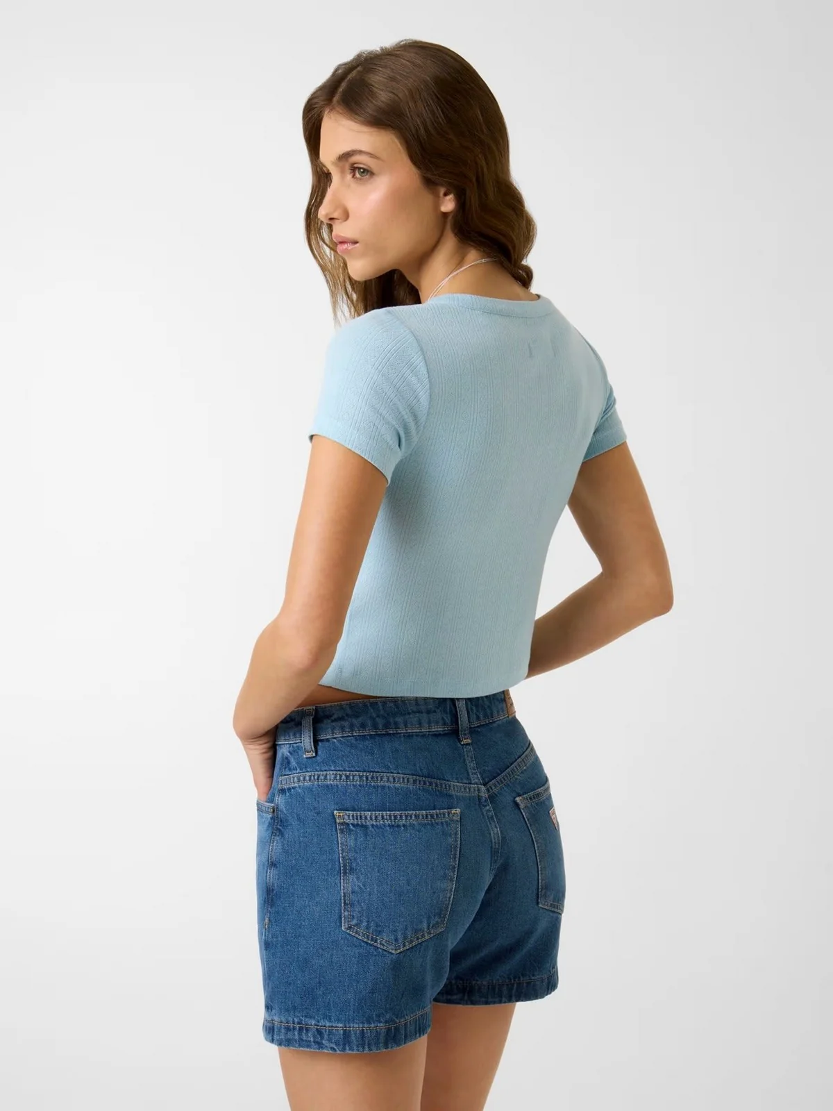 GUESS T-shirt Donna GJ POINTELLE SS HENLEY TOP W6GPB6 KG372 G7K2 FOG BLUE - Image 3