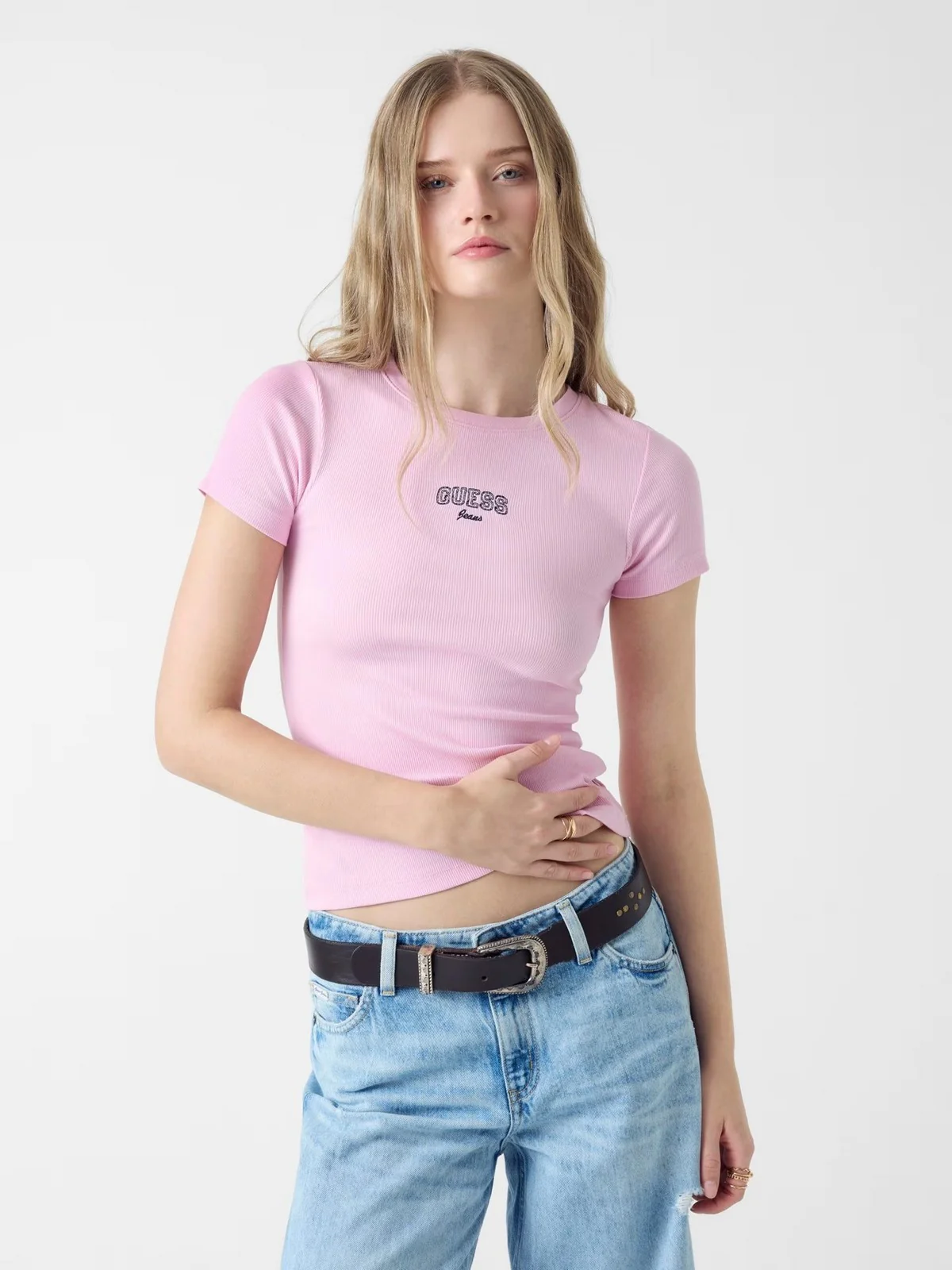 GUESS T-shirt Donna GJ SL CN EMBRO SLIM TEE W6RP21 KA0H1 G65F SOFT ROSE - Image 2