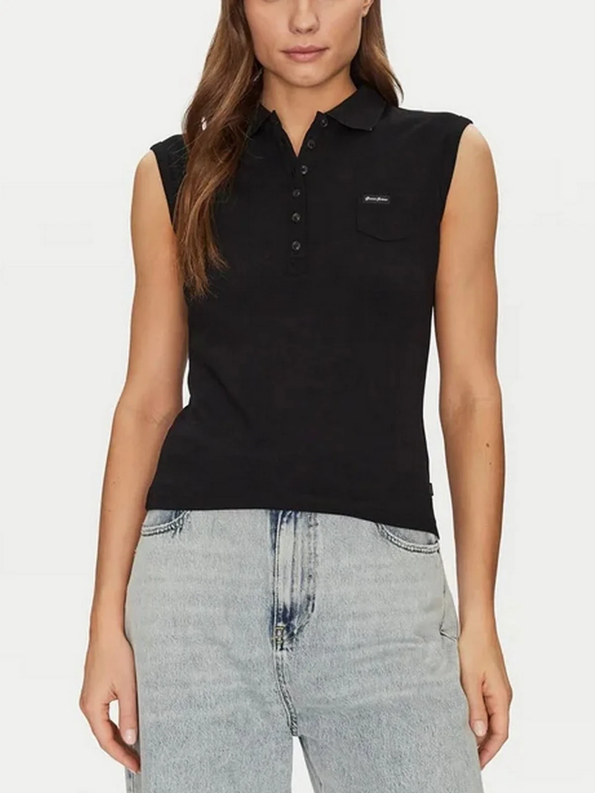 GUESS T-shirt Donna GJ SLEEVELESS COLLAR SLIM PKT W5GP24 KCYR1 JBLK Jet Black A996 - Image 2