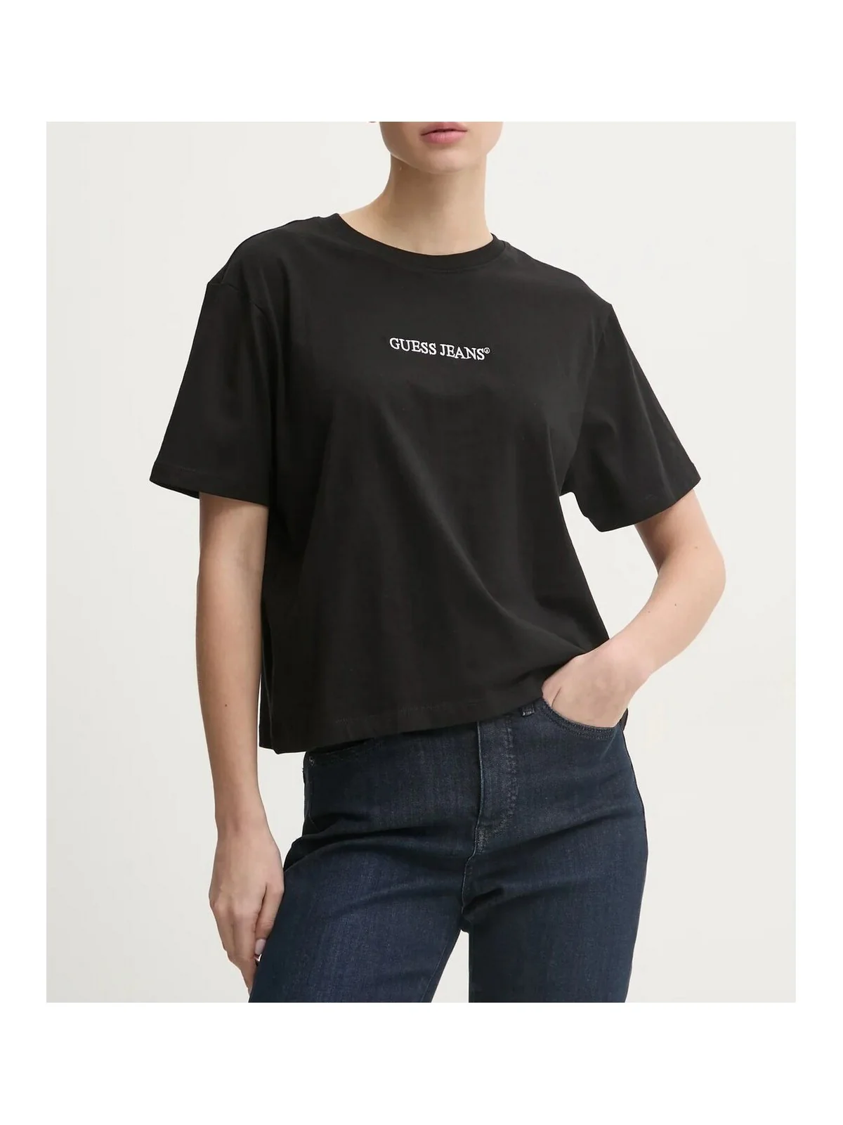GUESS T-shirt Donna GJ SS CN BOXY EMBRO LOGO TEE W5RI42 K8HM0 JBLK Jet Black A996 - Image 2