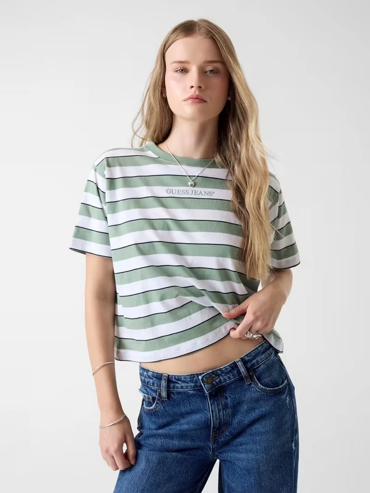 GUESS T-shirt Donna GJ SS CN BOXY STRIPE TEE W6RI19 K8HM0 S83T SALVIA GREEN STRIPES - Image 2