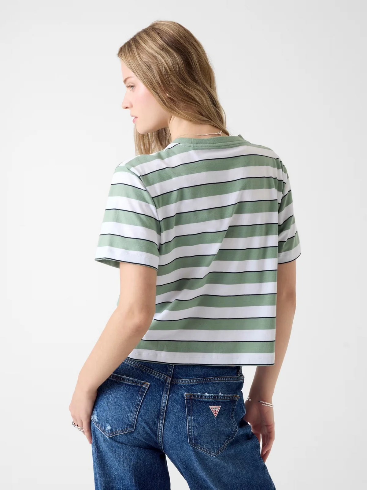 GUESS T-shirt Donna GJ SS CN BOXY STRIPE TEE W6RI19 K8HM0 S83T SALVIA GREEN STRIPES - Image 3