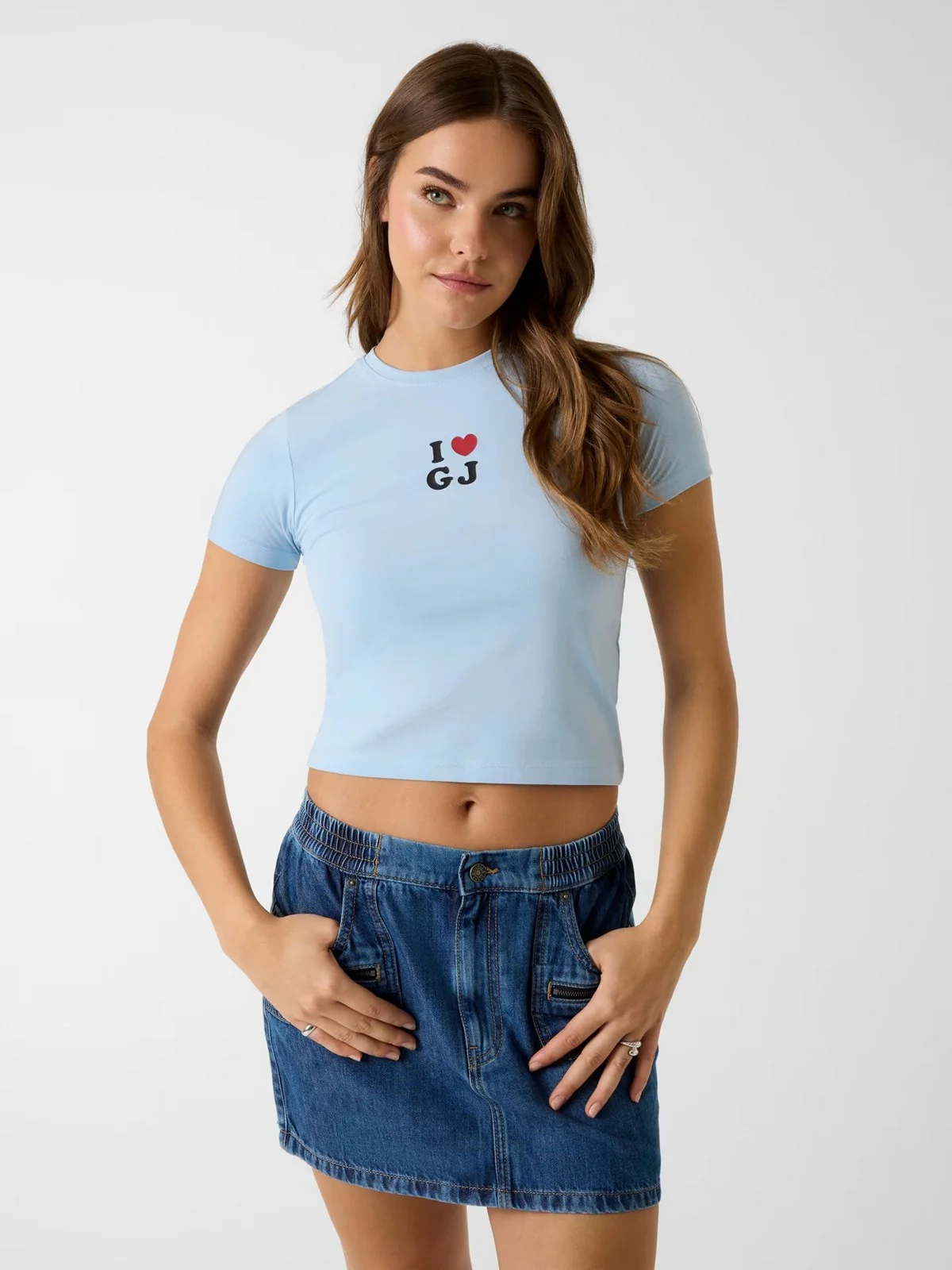 GUESS T-shirt Donna GJ SS CN I LOVE GJ BABY TEE W6GIB1 J1314 G7K2 FOG BLUE - Image 2