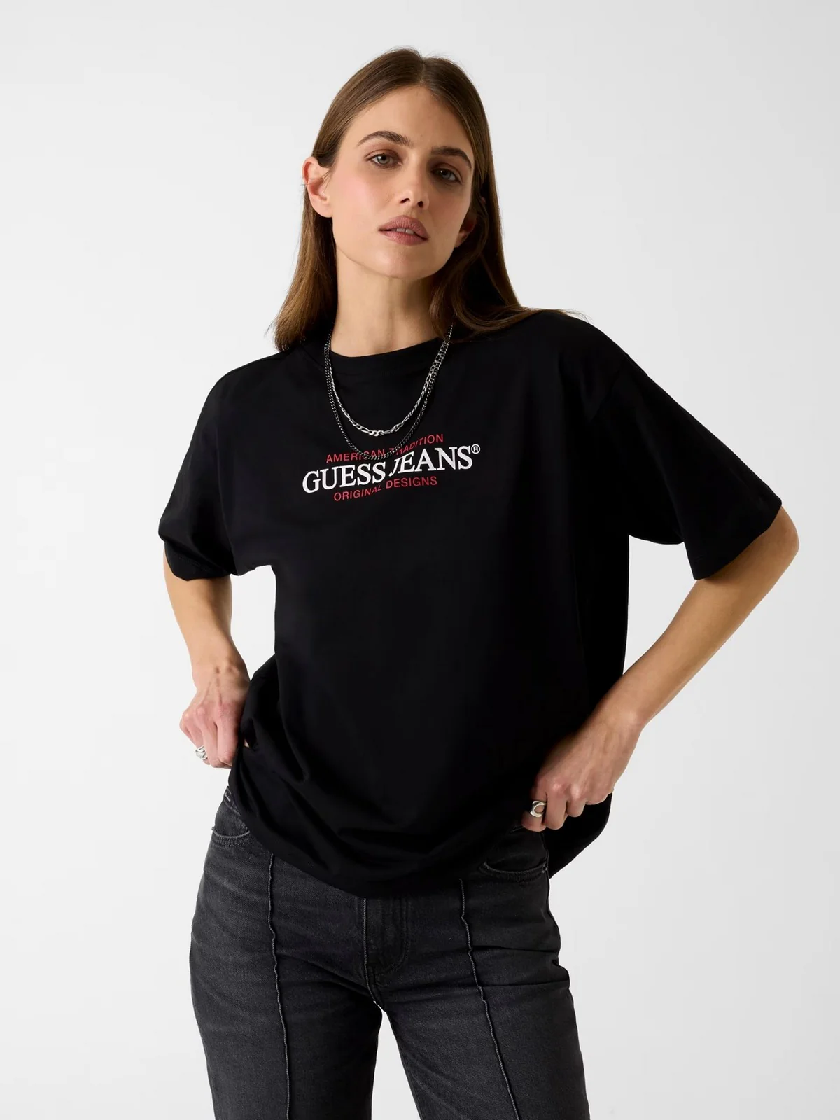 GUESS T-shirt Donna GJ SS CN OS AMERICAN TR TEE W4YI08 K8HM0 JBLK Jet Black A996 - Image 2