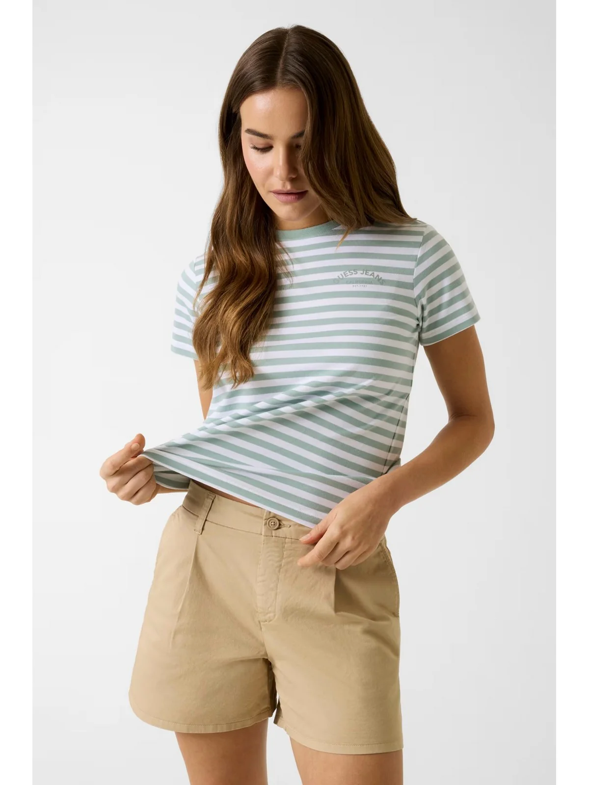 GUESS T-shirt Donna GJ SS CN REG YD STRIPED TEE W6GI05 KCIE1 SM16 SURF GREEN WHITE STR - Image 2