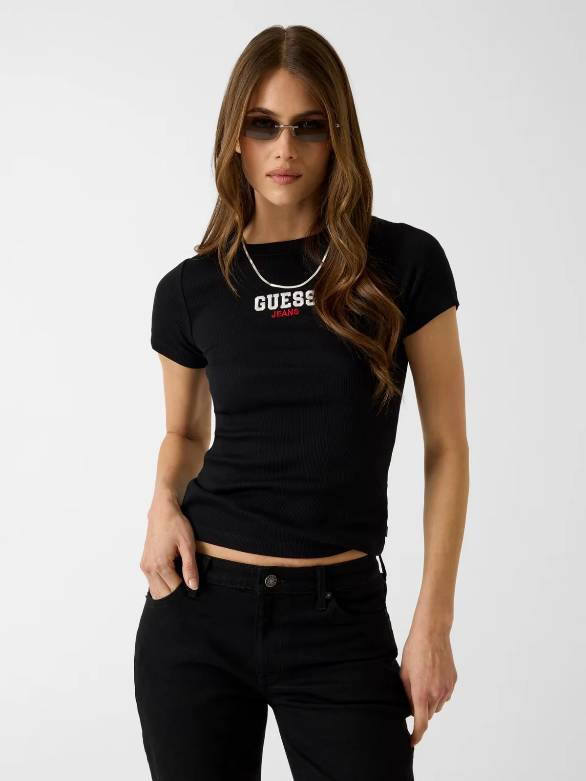GUESS T-shirt Donna GJ SS CN SLIM RIB EMB TEE W4YI64 KA0H1 JBLK Jet Black A996 - Image 2