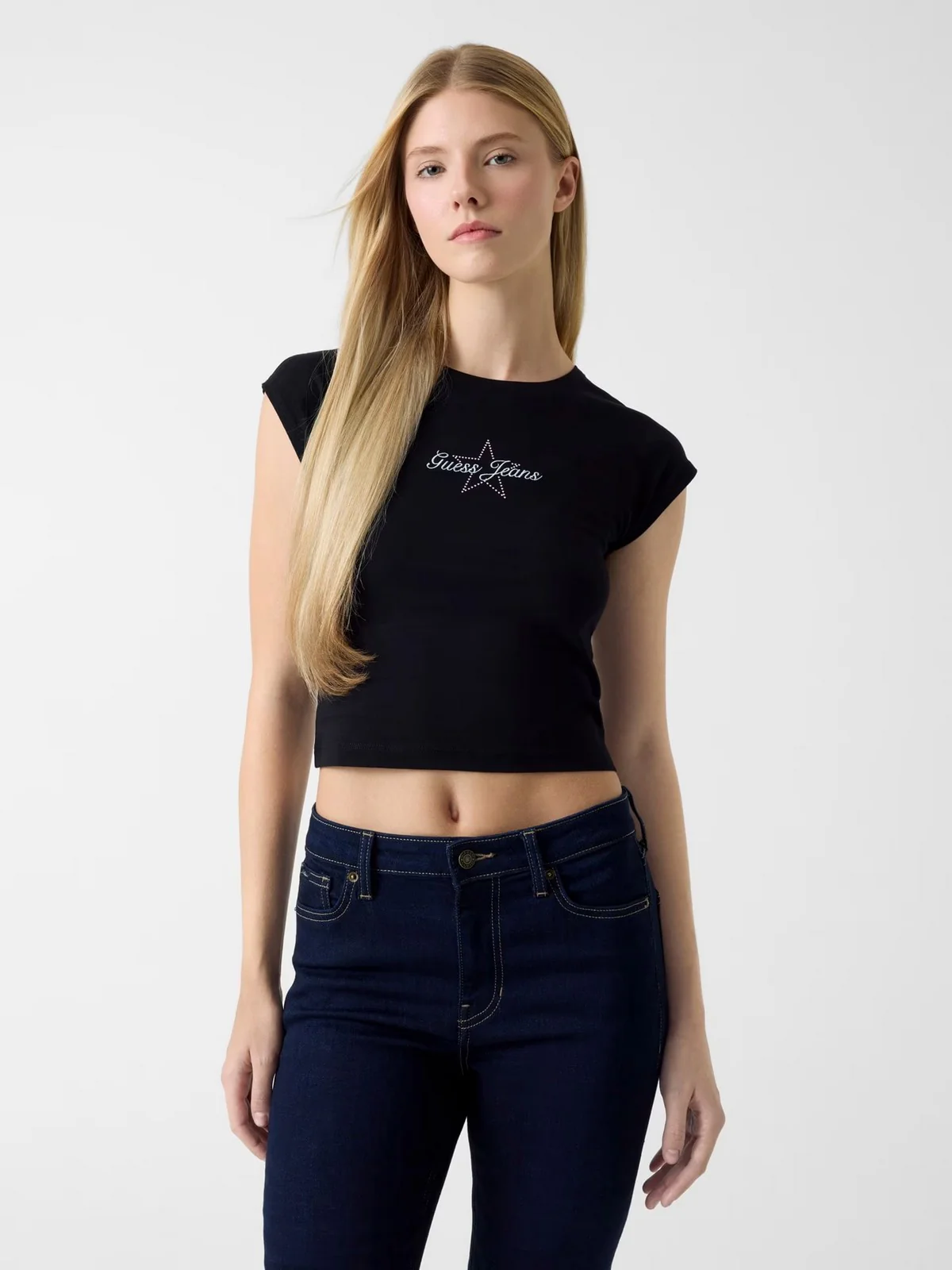 GUESS T-shirt Donna GJ SS RAGLAN STAR BABY TEE W6RI21 J1314 JBLK Jet Black A996 - Image 2