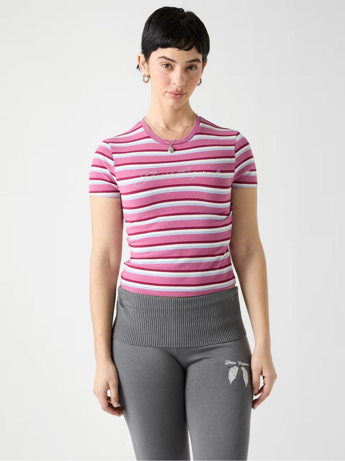 GUESS T-shirt Donna GO VINTAGE STRIPE BABY TEE W6RI41 J1314 S40Q PURPLE BLUSH MULTI S - Image 2