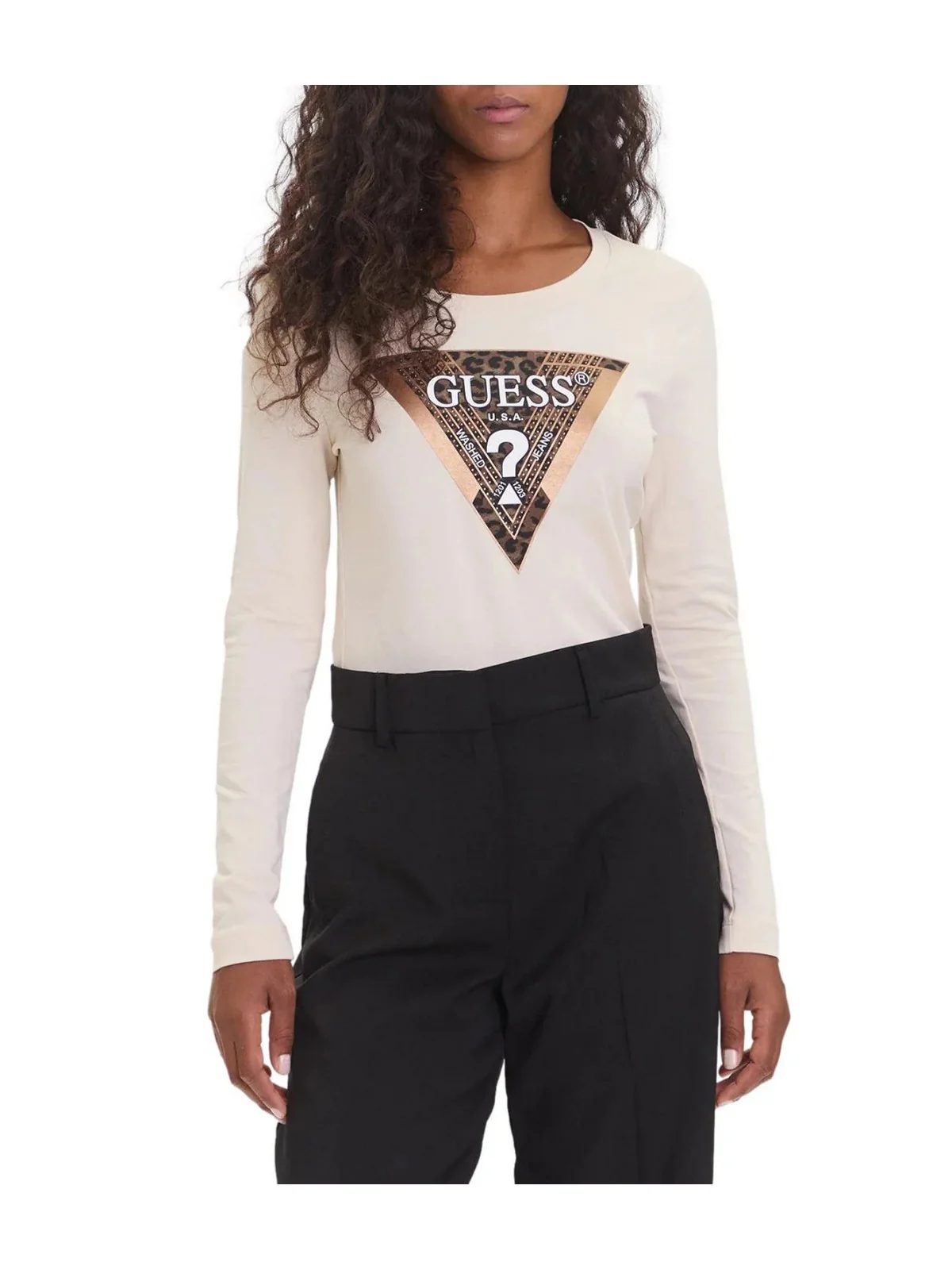 GUESS T-shirt Donna LS CN LEO TRIANGLE TEE W5BI75 J1314 A115 BEIGE - Image 4