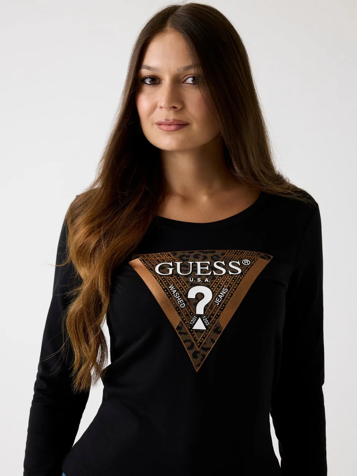 GUESS T-shirt Donna LS CN LEO TRIANGLE TEE W5BI75 J1314 JBLK Jet Black A996 - Image 5