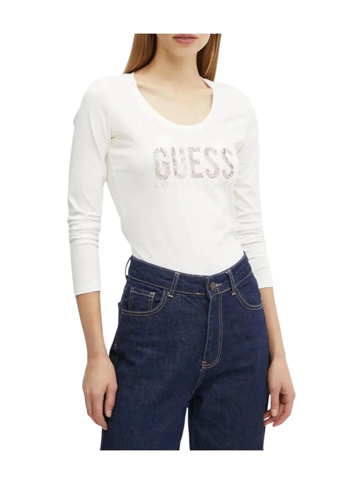 GUESS T-shirt Donna LS CN PYTHON LOGO TEE W5RI66 I3Z14 G012 CREAM WHITE - Image 2