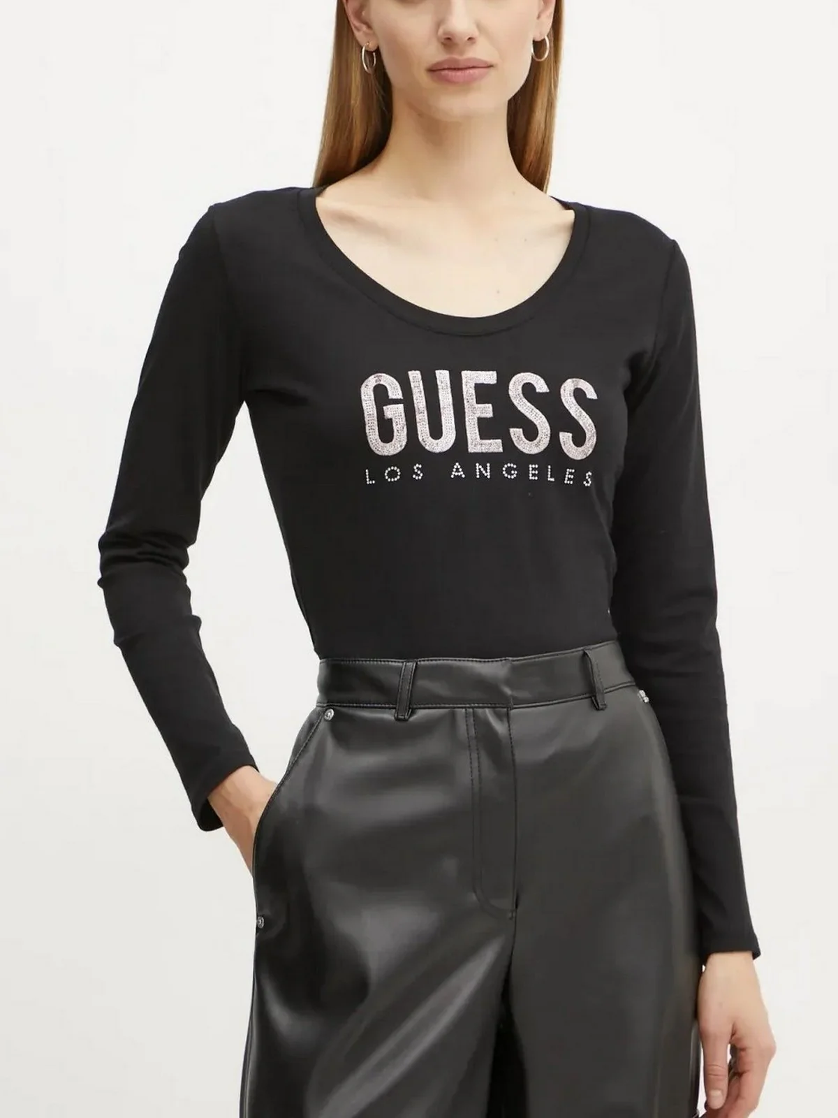 GUESS T-shirt Donna LS CN PYTHON LOGO TEE W5RI66 I3Z14 JBLK Nero - Image 2