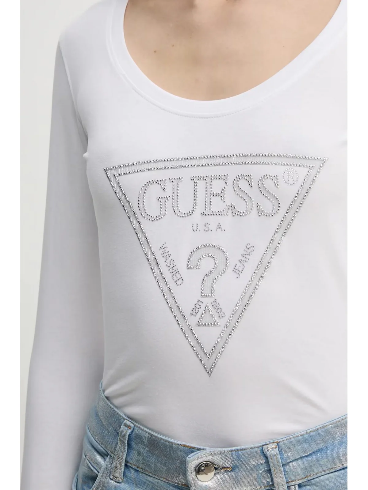 GUESS T-shirt Donna LS CN SHINY TRIANGLE TEE W5RI65 J1314 G011 PURE WHITE - Image 2
