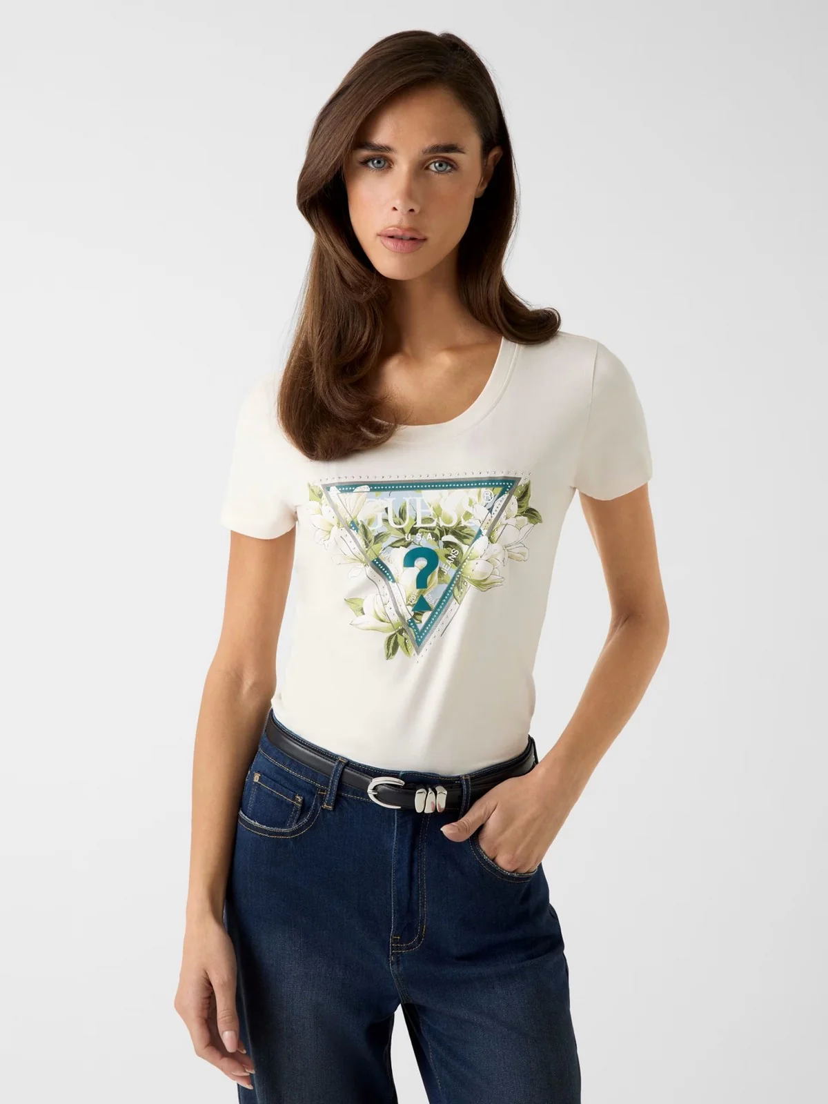 GUESS T-shirt Donna SS CN CAMELIA TRIANGLE TEE W6RI35 J1314 G012 CREAM WHITE - Image 2