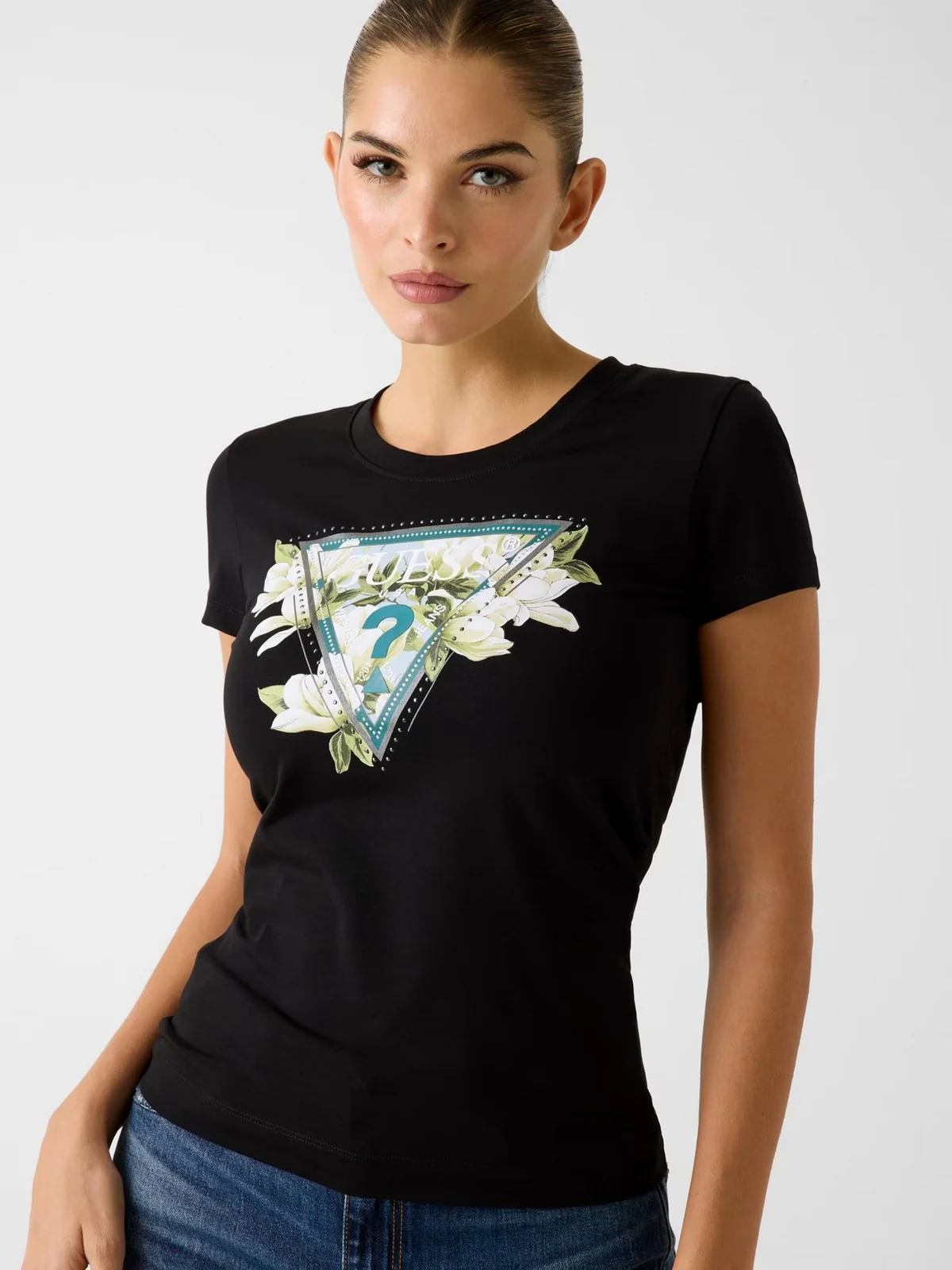 GUESS T-shirt Donna SS CN CAMELIA TRIANGLE TEE W6RI35 J1314 JBLK Jet Black A996 - Image 2
