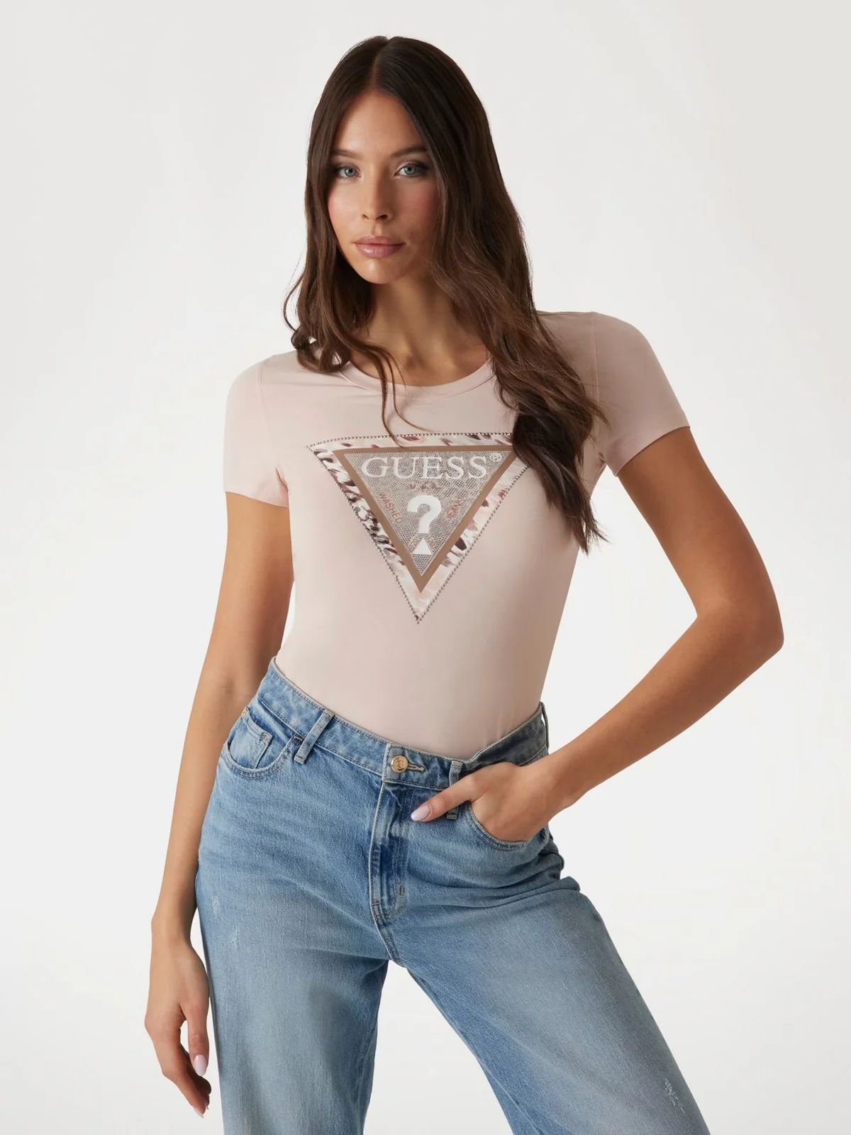 GUESS T-shirt Donna SS CN CHEETA LOGO TRIANGLE TEE W5RI22 J1314 G6O3 Rosa - Image 4
