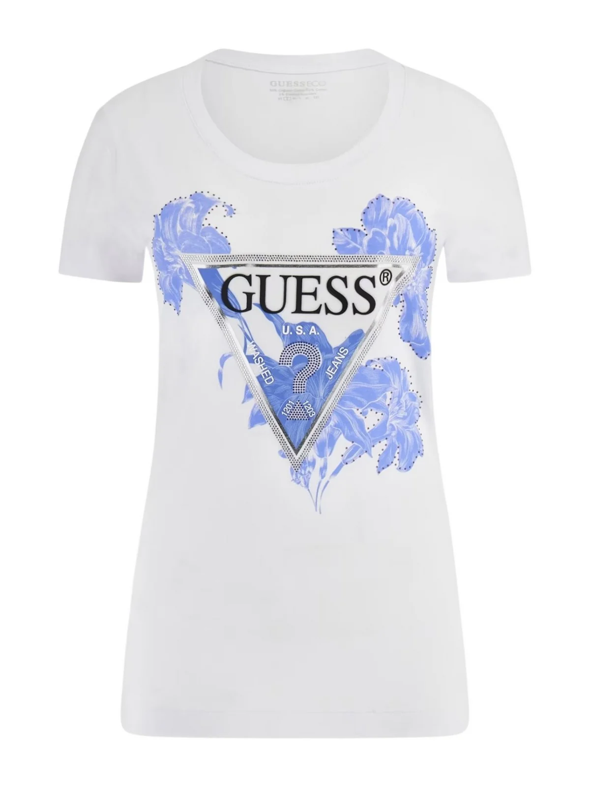 GUESS T-shirt Donna SS CN FLOWER TRIANGLE TEE W5GI08 J1314 G011 Bianco