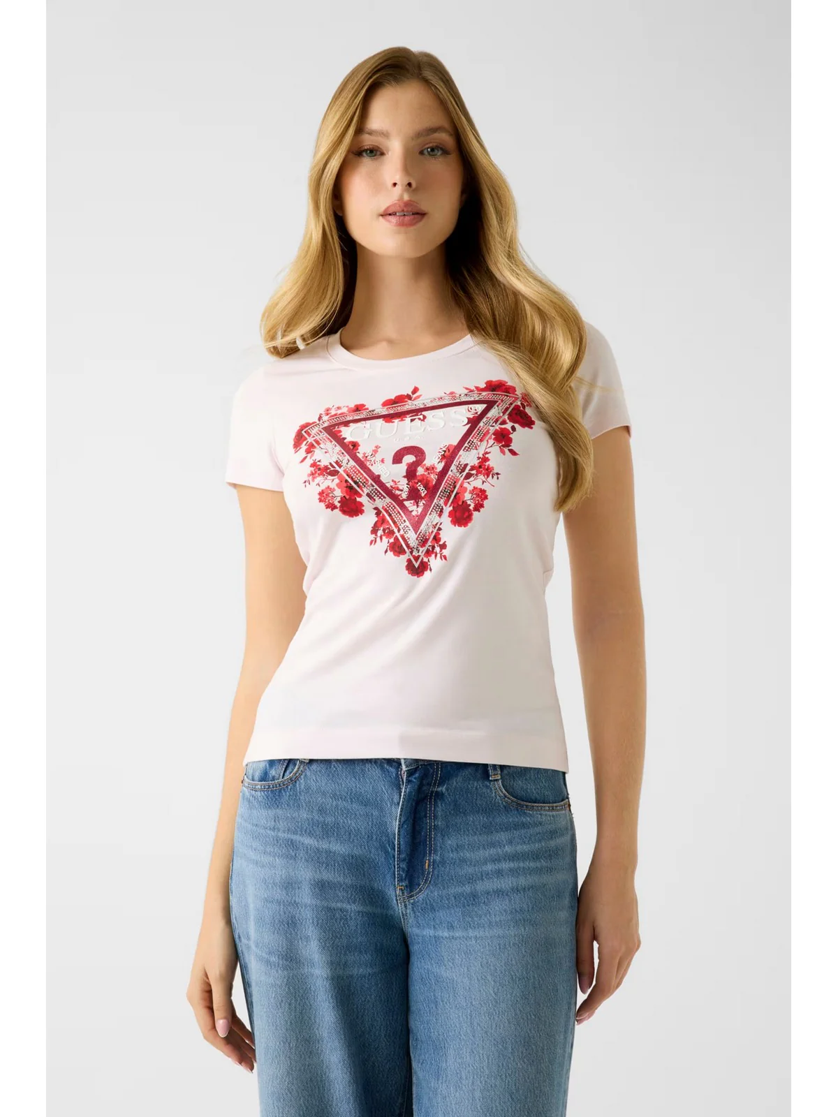 GUESS T-shirt Donna SS CN FLOWERS TRIANGLE TEE W6RI23 J1314 A627 DELICATE PINK - Image 2